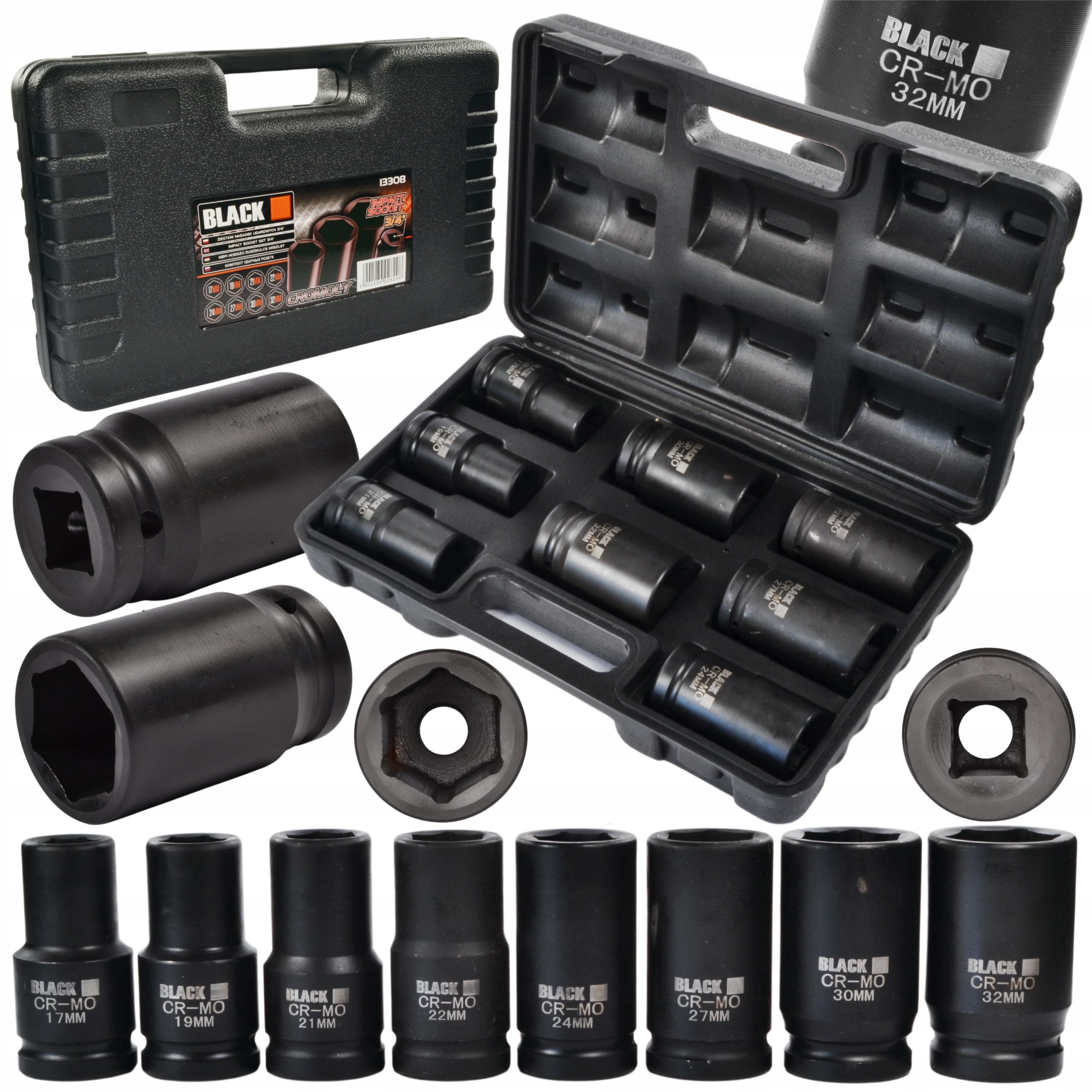 Zestaw Nasadek Udarowych 3/4 Cr-mo 17-32MM 8EL Walizka Black