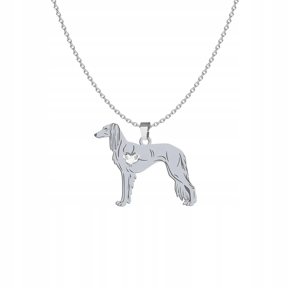 Stříbrný náhrdelník s perským chrtem Saluki 925 Dárek Žena Gravírování Bonus