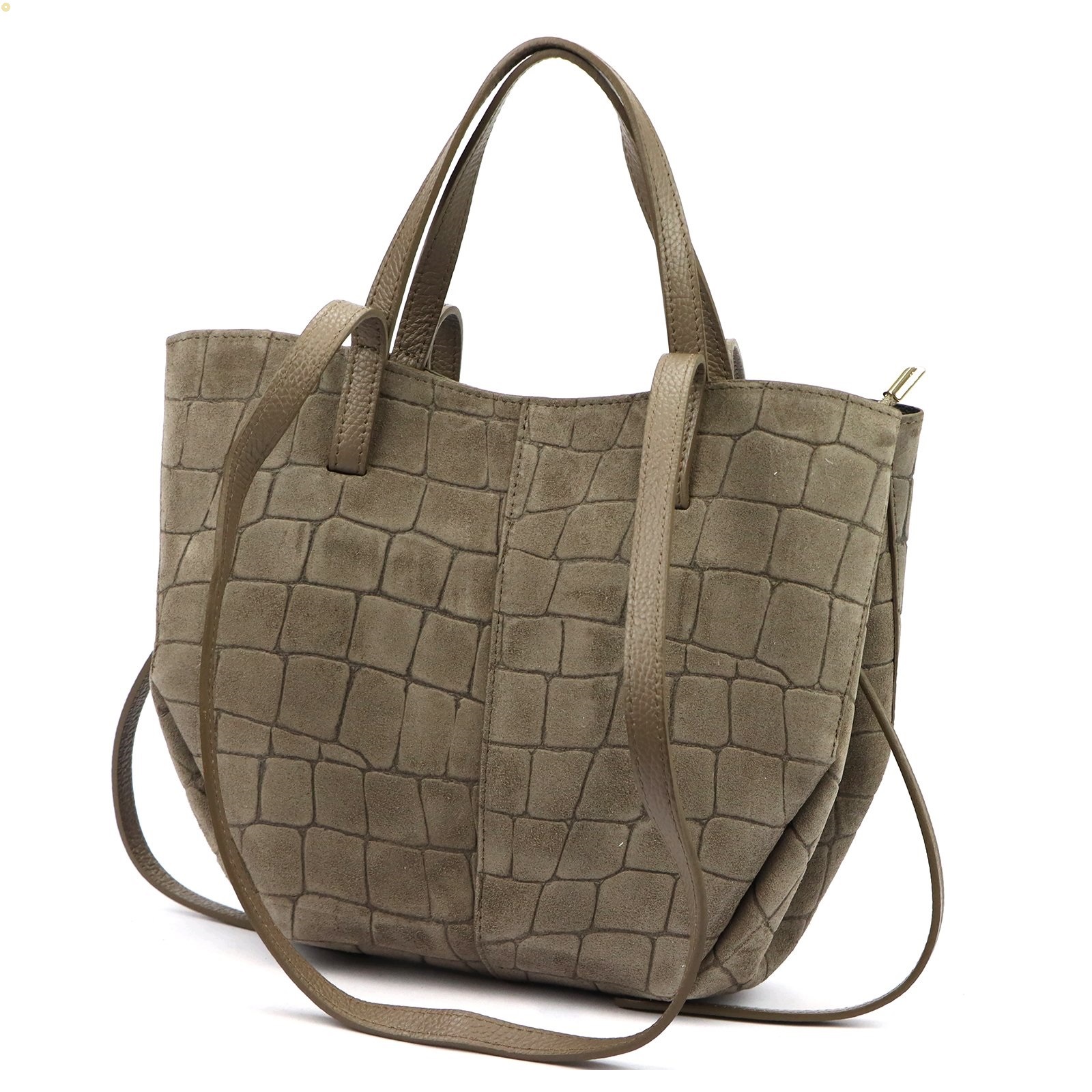 Dámská kabelka Vera Pelle Kožená Semišová Taupe Shopper na rameno Loďka