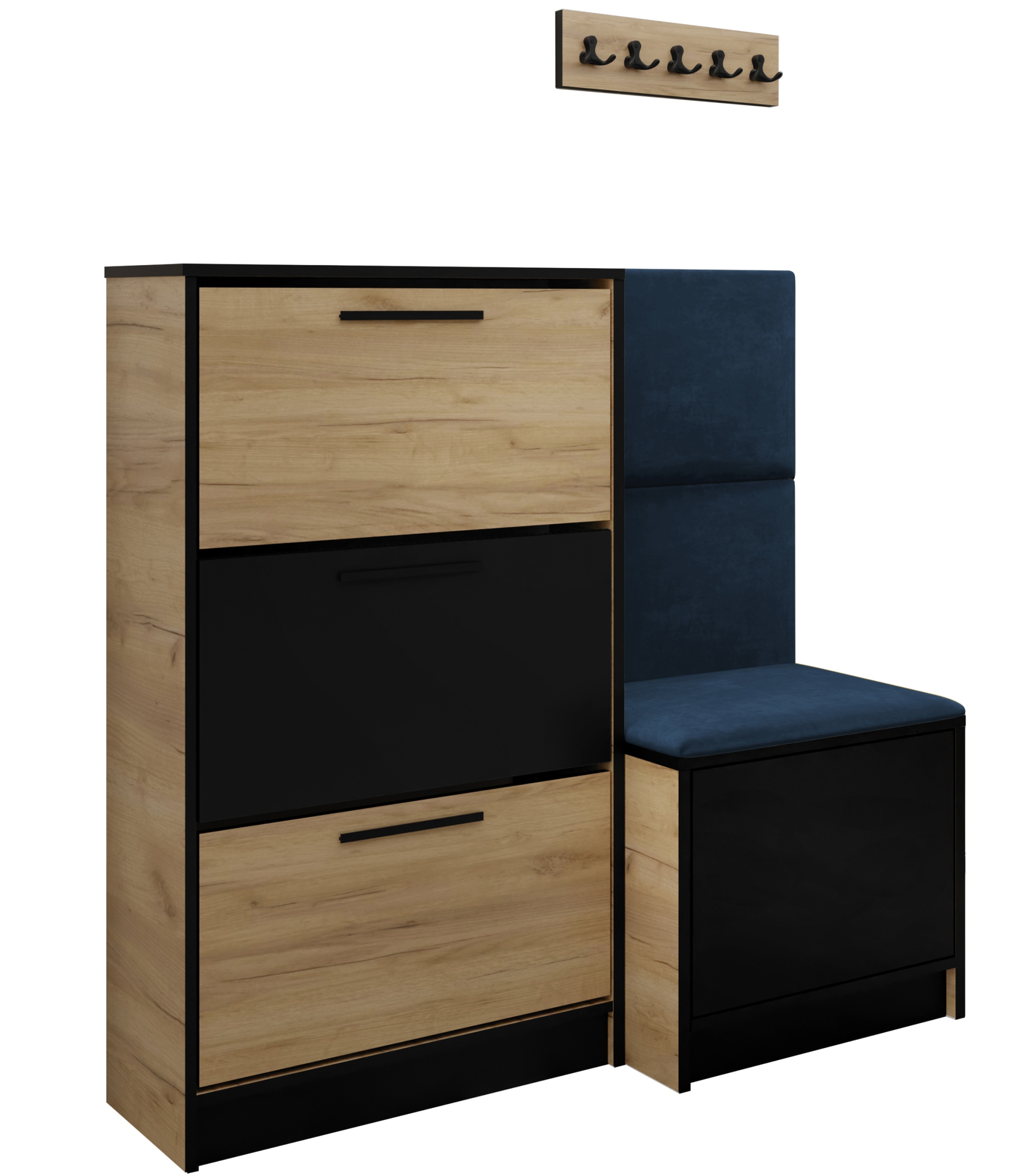 Sada Kubi botník a sedák craft zlatý+černý+modrá tkanina