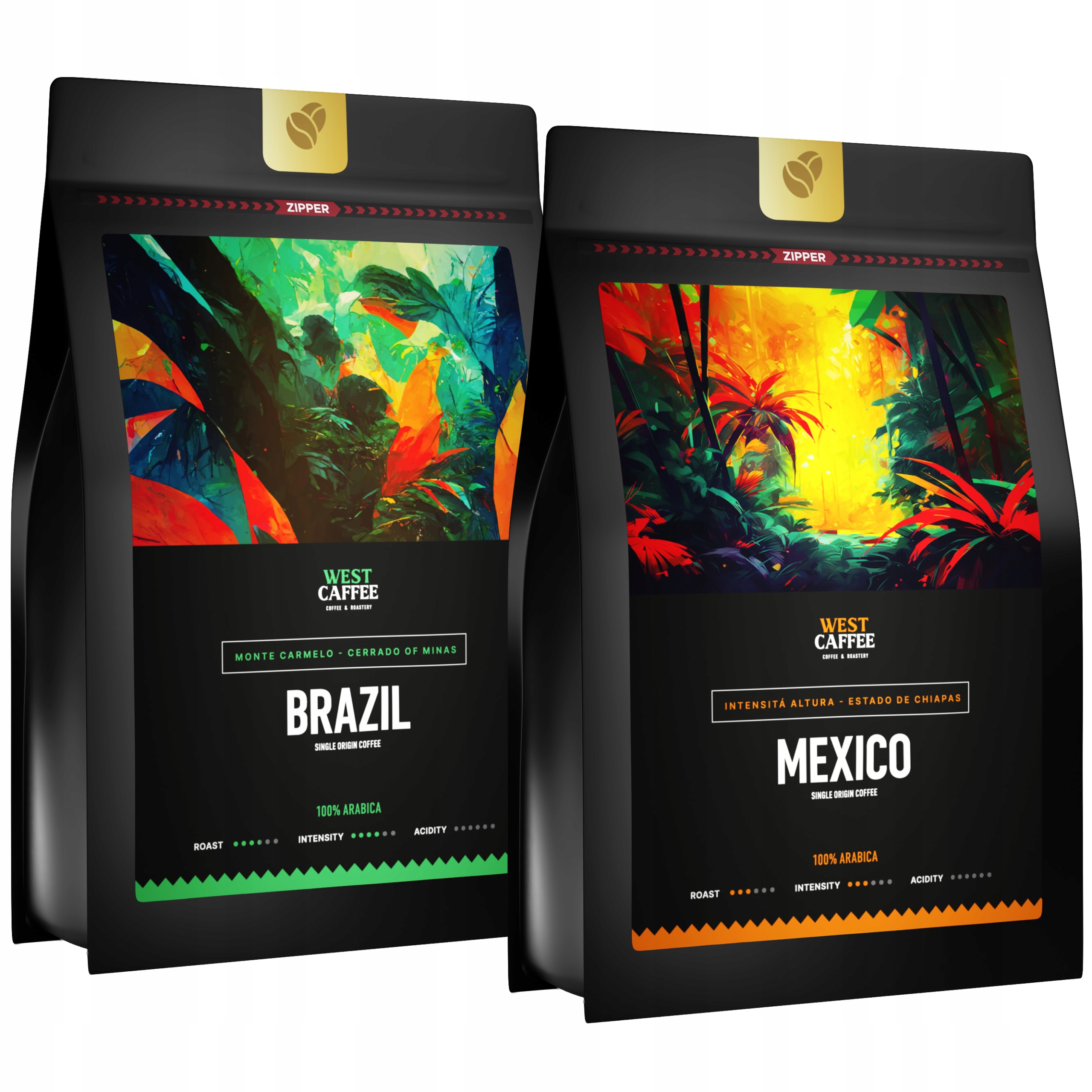 Levně Káva Zrnková 2x250G Set Brazílie Mexiko 100% Arabica Čerstvě pražená