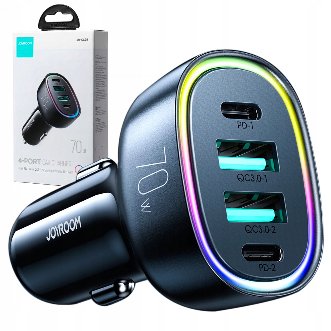 

Joyroom Ładowarka Samochodowa 70W 2xUSB/2USB Typ C
