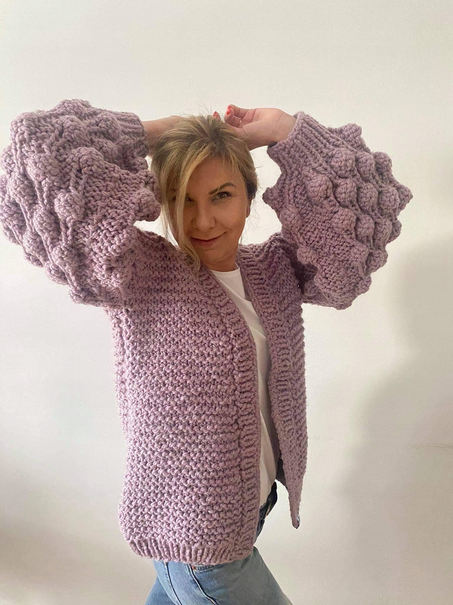 Kardigan Bomber pudrově fialová handmade