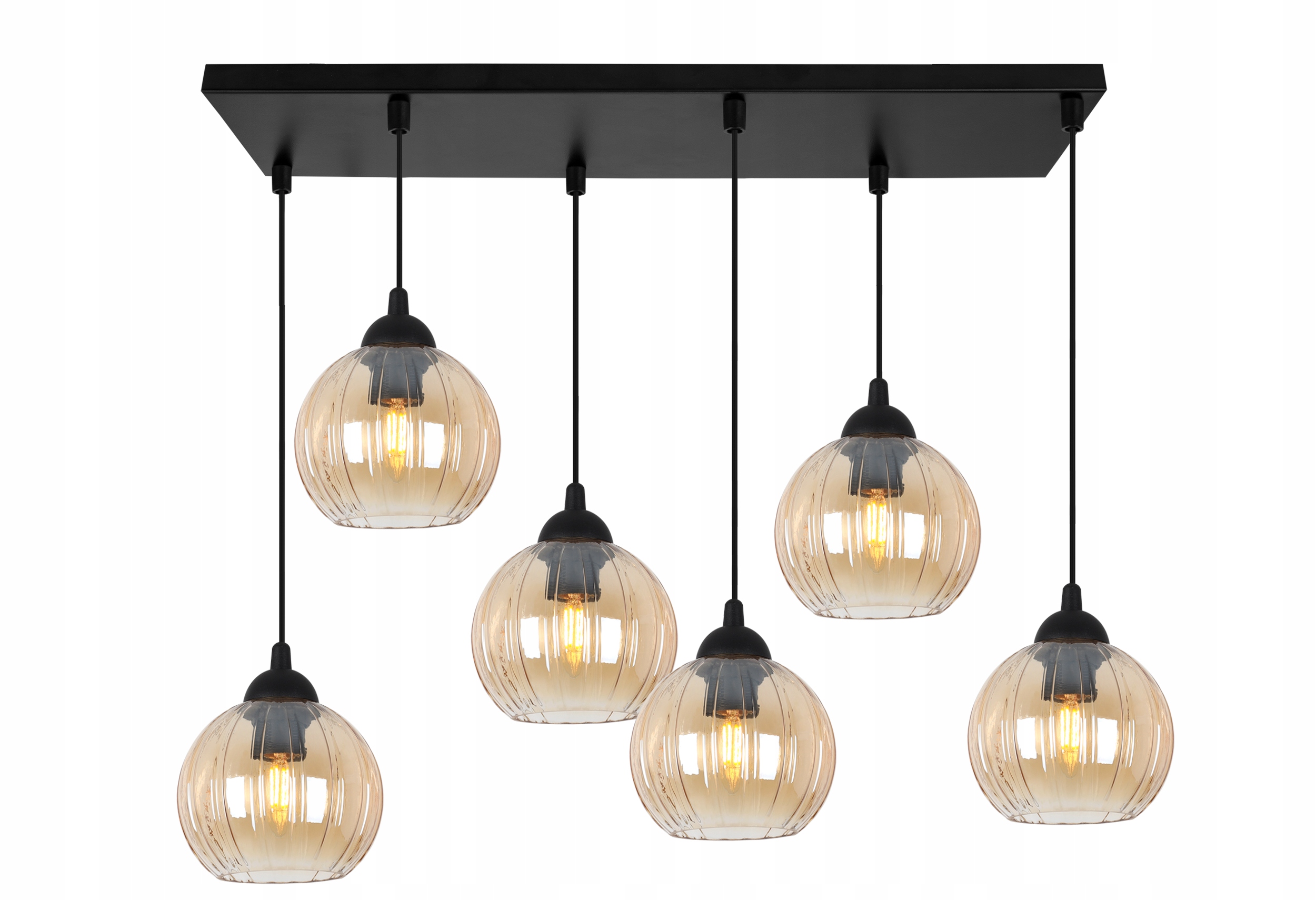 Stropná Závesná Lampa Luster Čierna Medová Sklenená Guľa Glamour E27