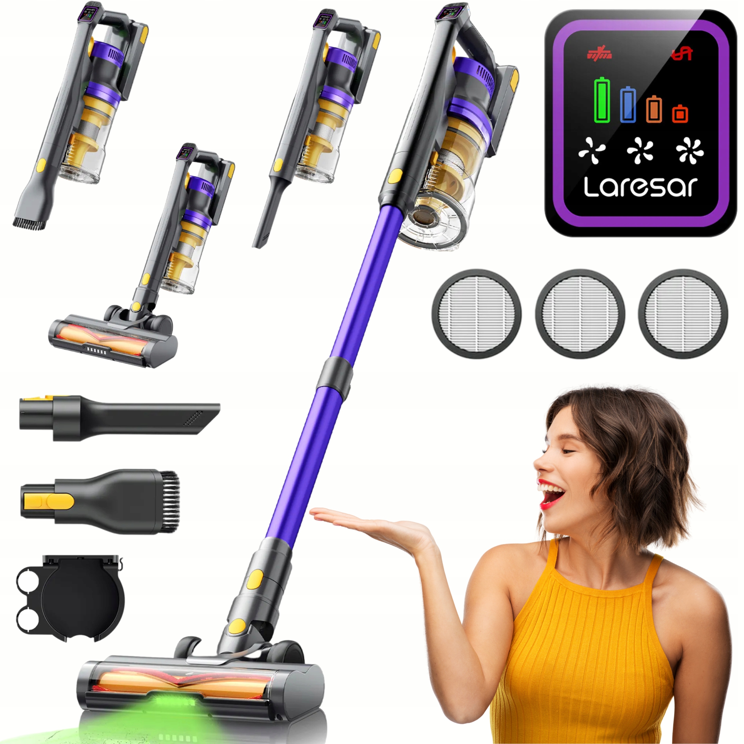 Odkurzacz Pionowy Bezprzewodowy Laresar X11 550W 55Kpa 60min Led 3xHEPA