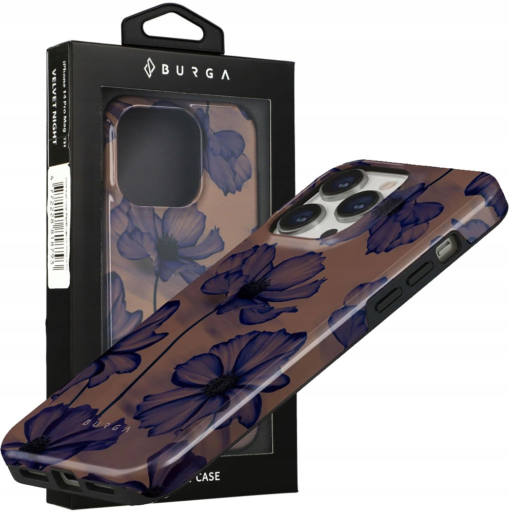Stylové pouzdro Burga pro iPhone 14 Pro, zadní kryt, silný obal s květinami, pouzdro