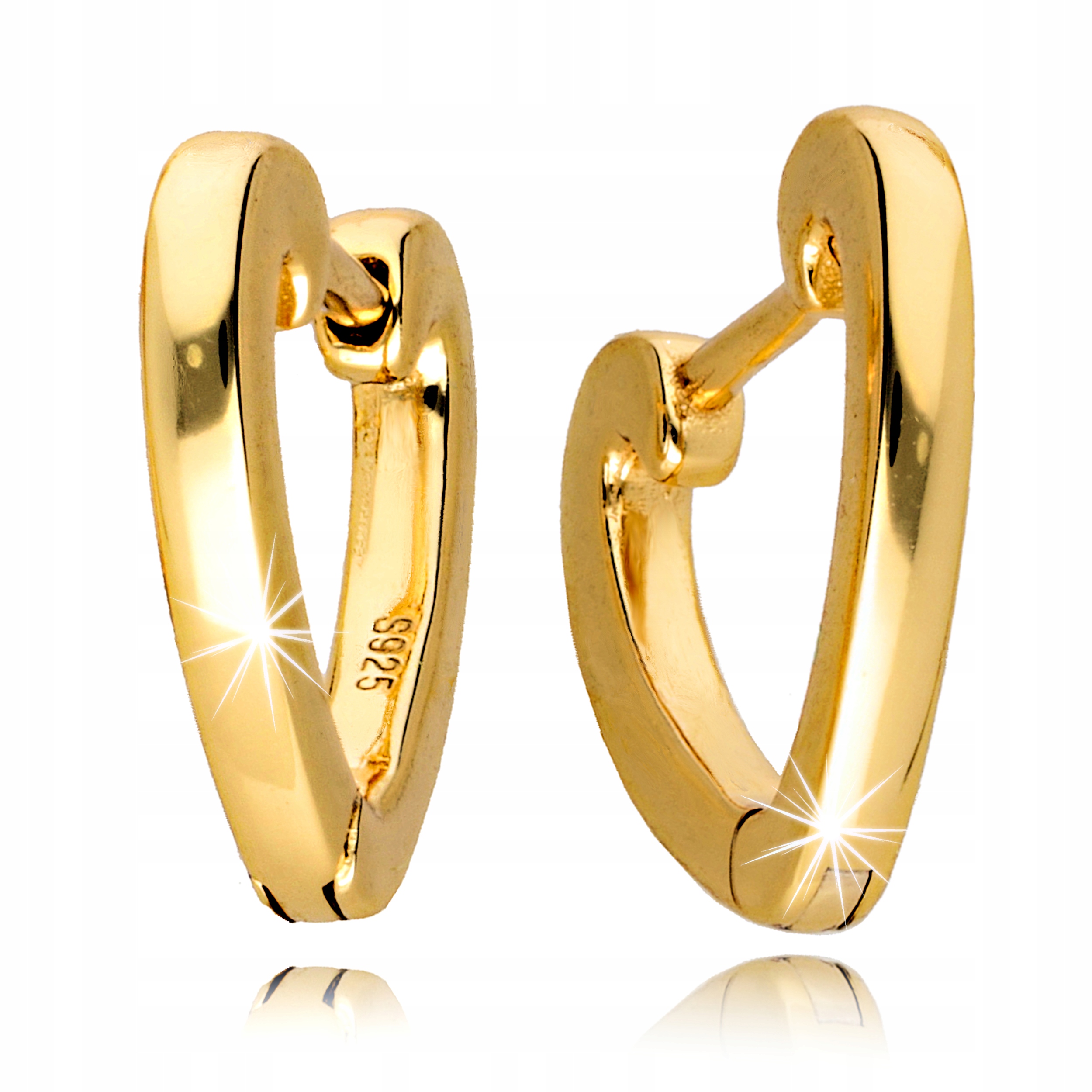 Złote Kolczyki 925 Serca Trójkąty Geometryczne Paski Angielskie