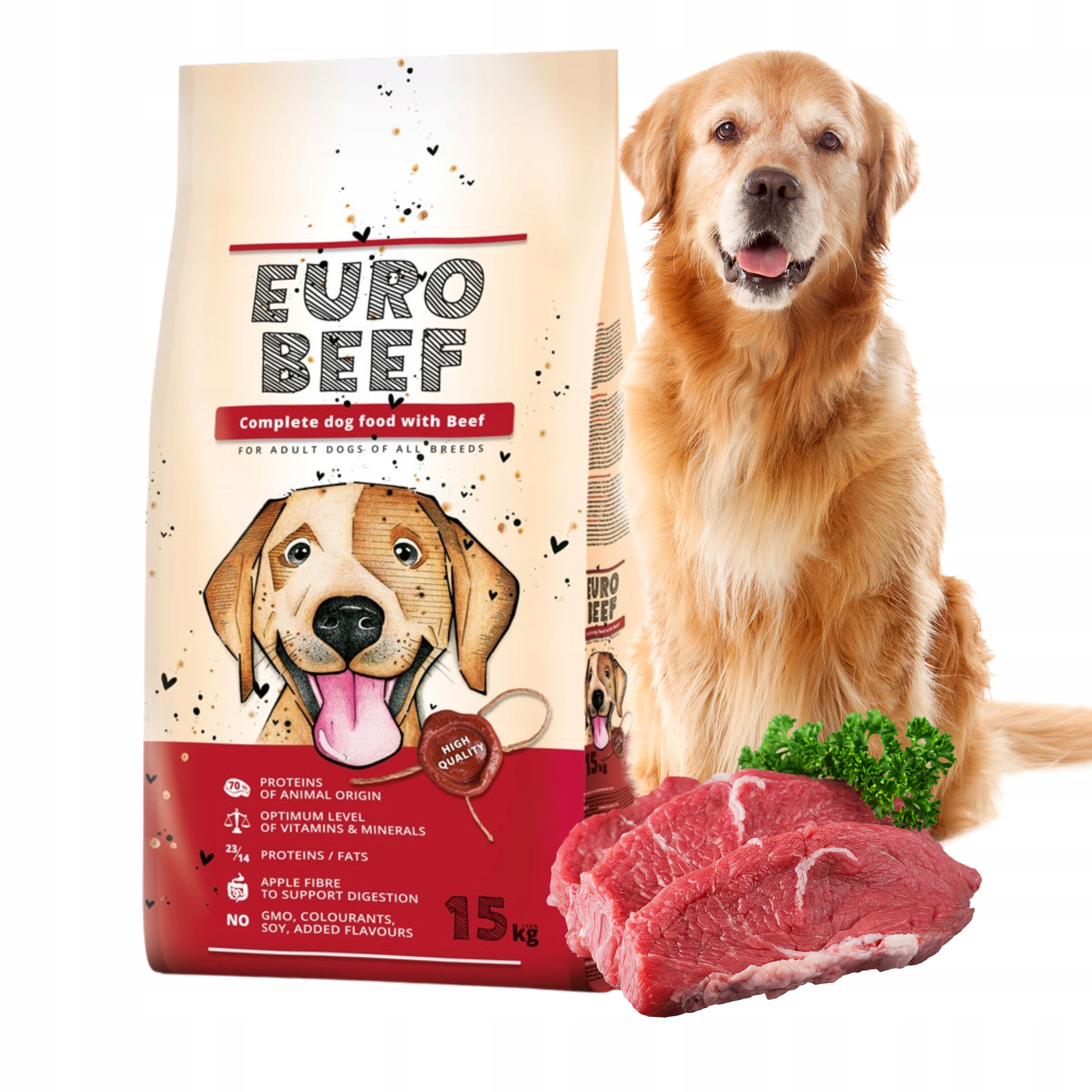 Suché Krmivo pro psa s hovězím masem 15 kg Euro Beef Kompletní Dibaq Hovězí maso