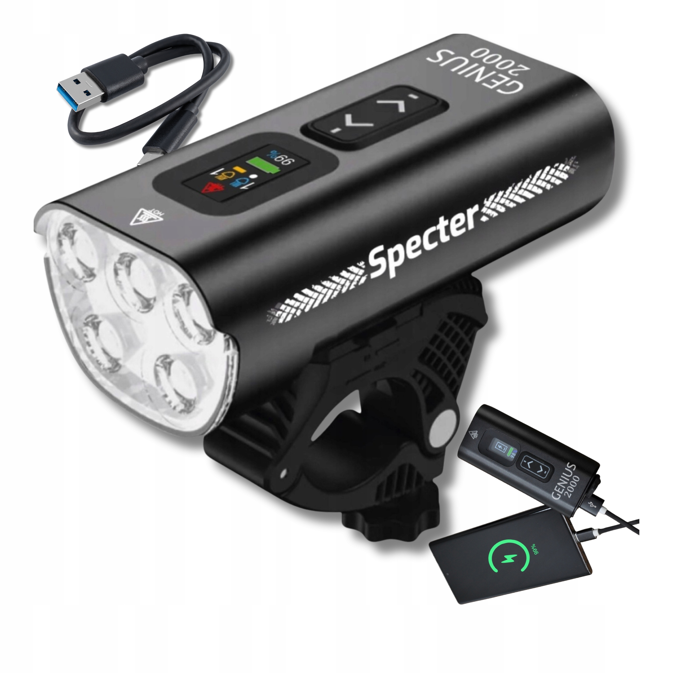 Lampka Rowerowa Specter Genius 2000 2000LM 9600MAH Powerbank Usb C IPX5