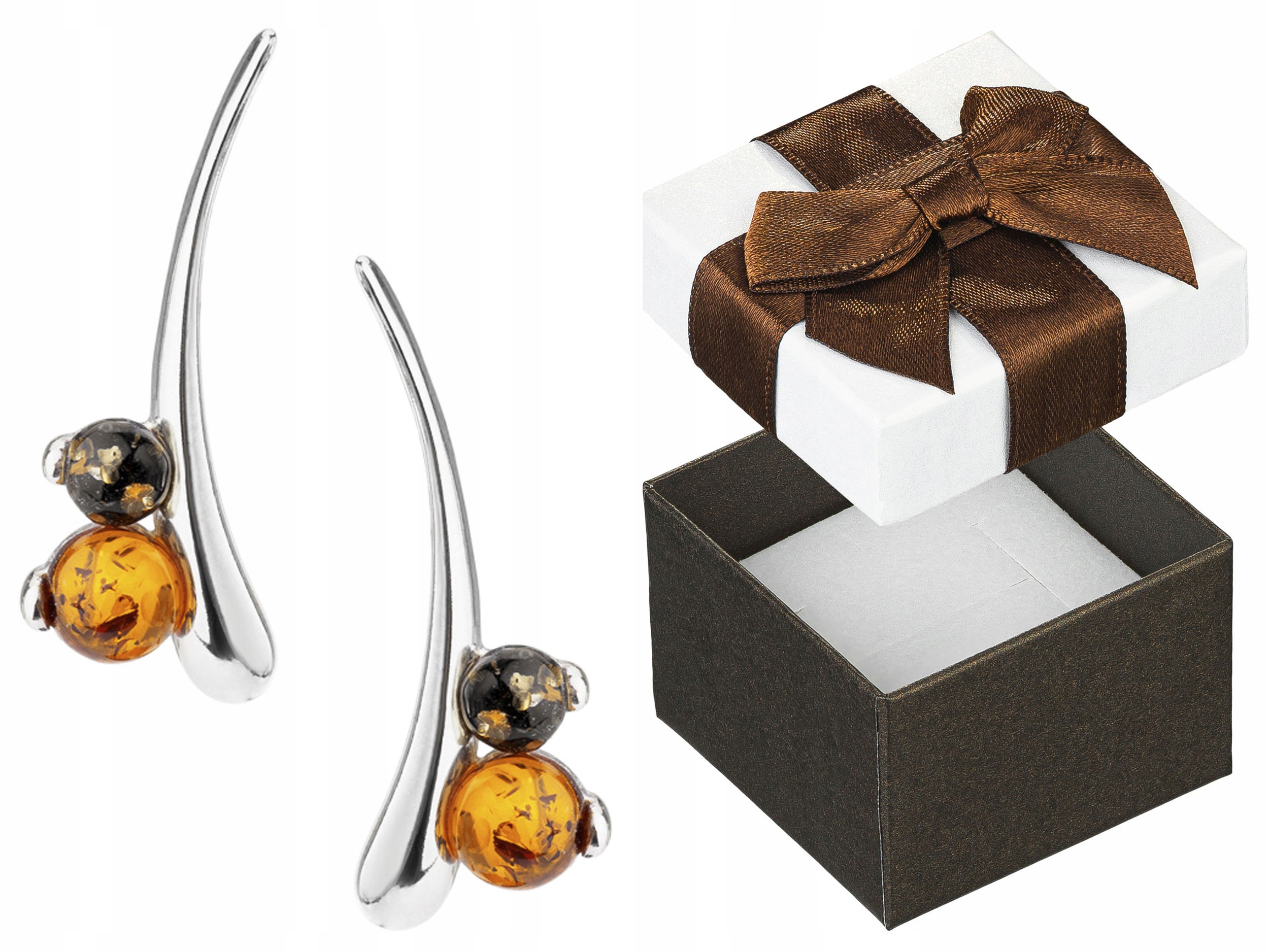 Stříbrné Náušnice Oblouky s Jantarem Elegantní Dámské Puzety Stříbro 925