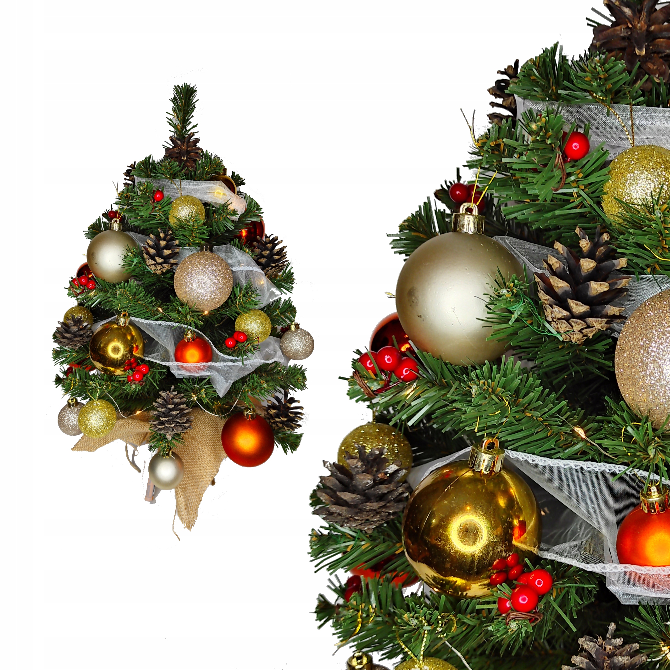 

Choinka mała 50cm +ozdoby pomarańczowa Ubrana Led