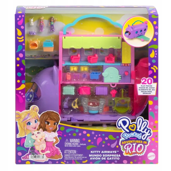 POLLY POCKET KOTOLOT ZESTAW KOCI SAMOLOT + 2 LALKI I AKCESORIA HWP19 Kolor fioletowy