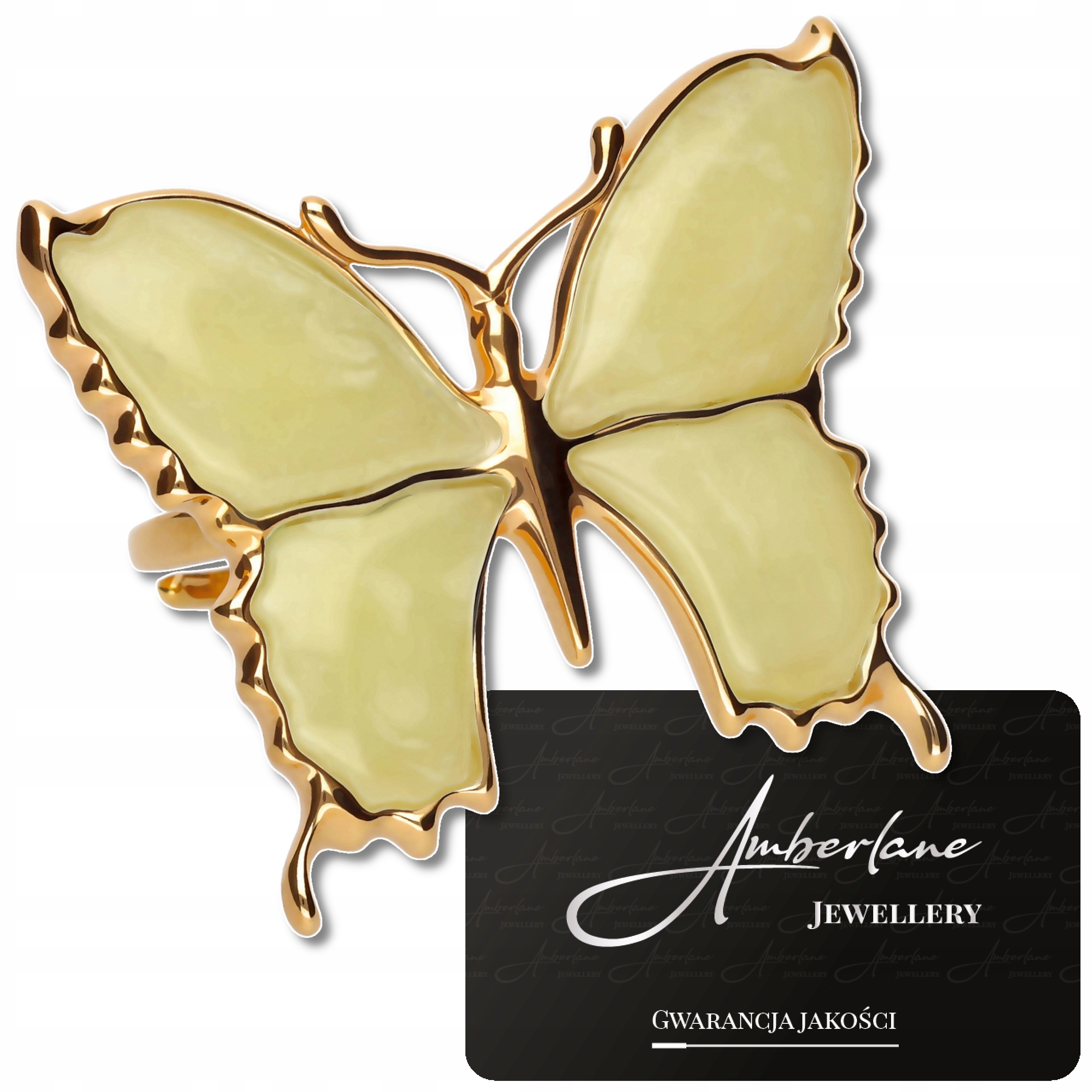 Prstýnek Motýl stříbro 925- pozlacený 18K s jantarem *regulovatelný*