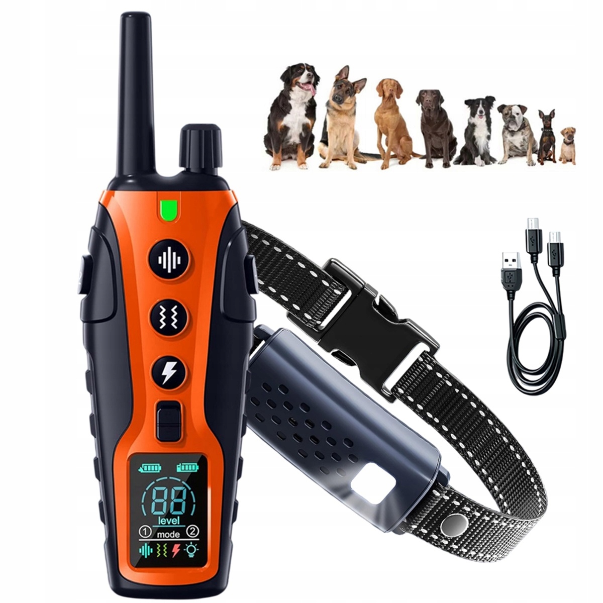 Levně IP67 Obojek S Vibrací Zvuk Šok Nabíjení 2H Oranžový 4-61 CM Psi