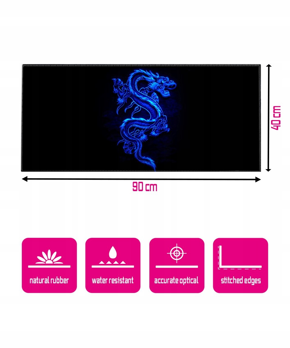 SILENT MONSTERS Podkładka Pod Myszkę XXL 900x400mm Niebieski Smok Gaming — miniatura 3