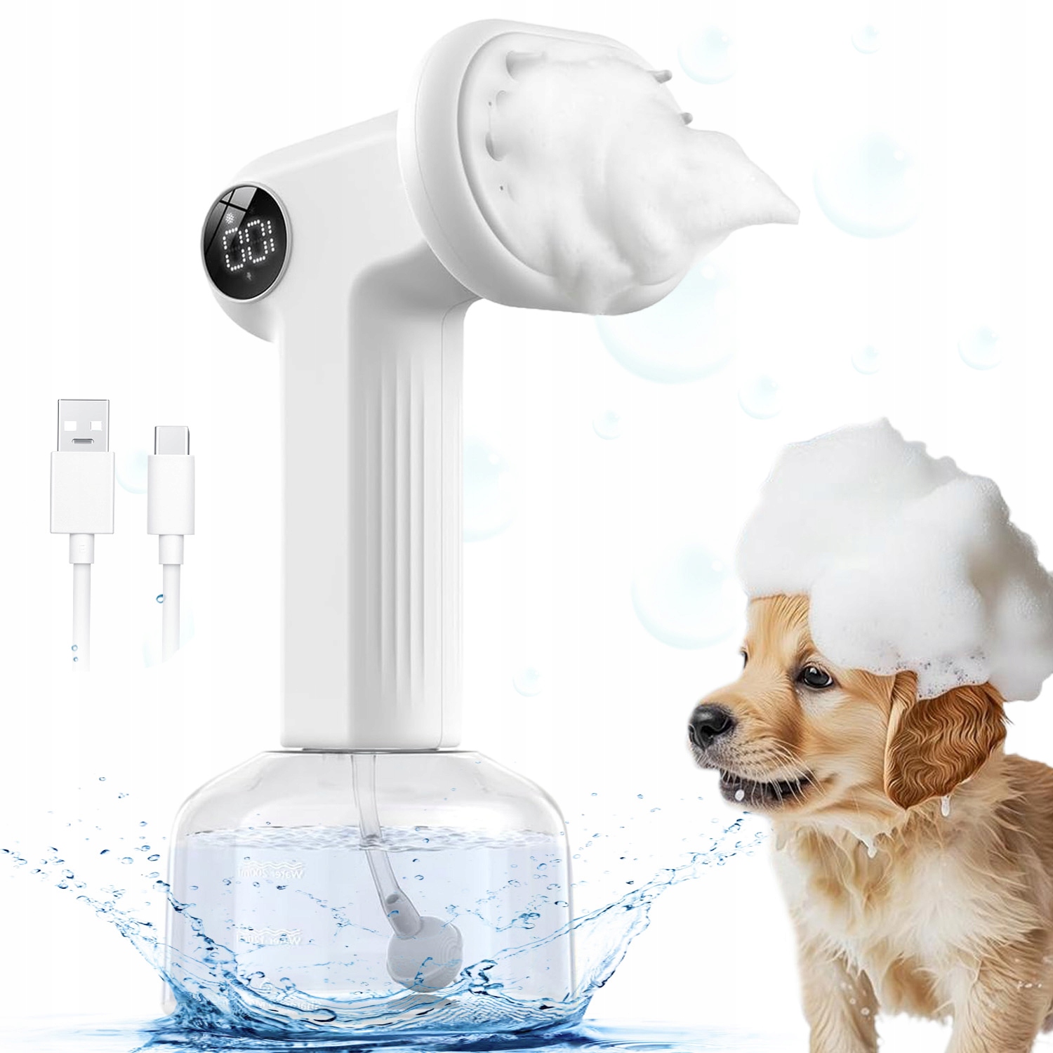 Levně Kartáč Na Mytí Psa Rozprašovač Na Pěnu Se Dvěma Režimy 300 ML 1000 Mah