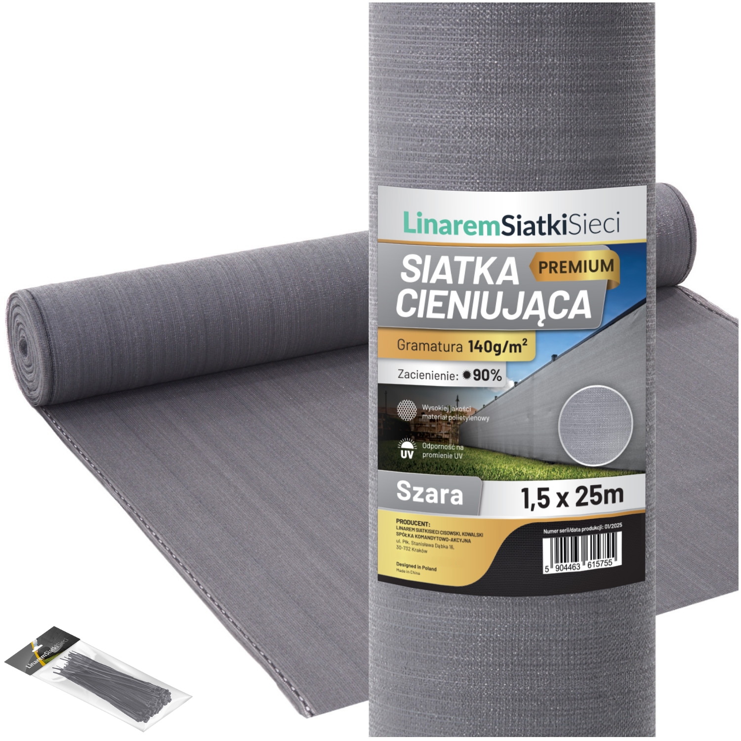 Stínící Tkanina 1,5x25 m Maskovací 90% Šedá Podložka Na Oplocení Plot Uv