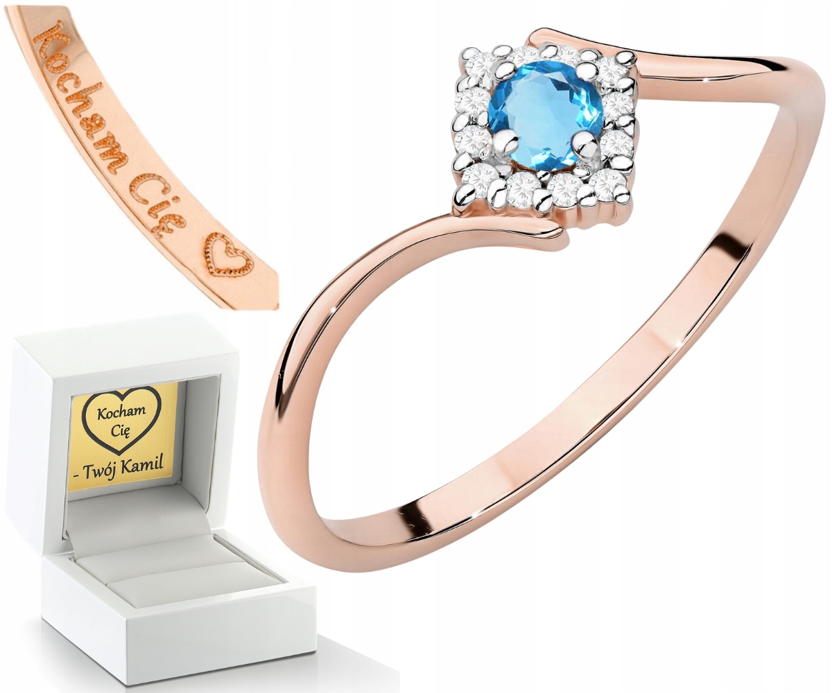 Růžové Zlato Prstýnek S Topazem Brilianty 585 Gravírování Dárek