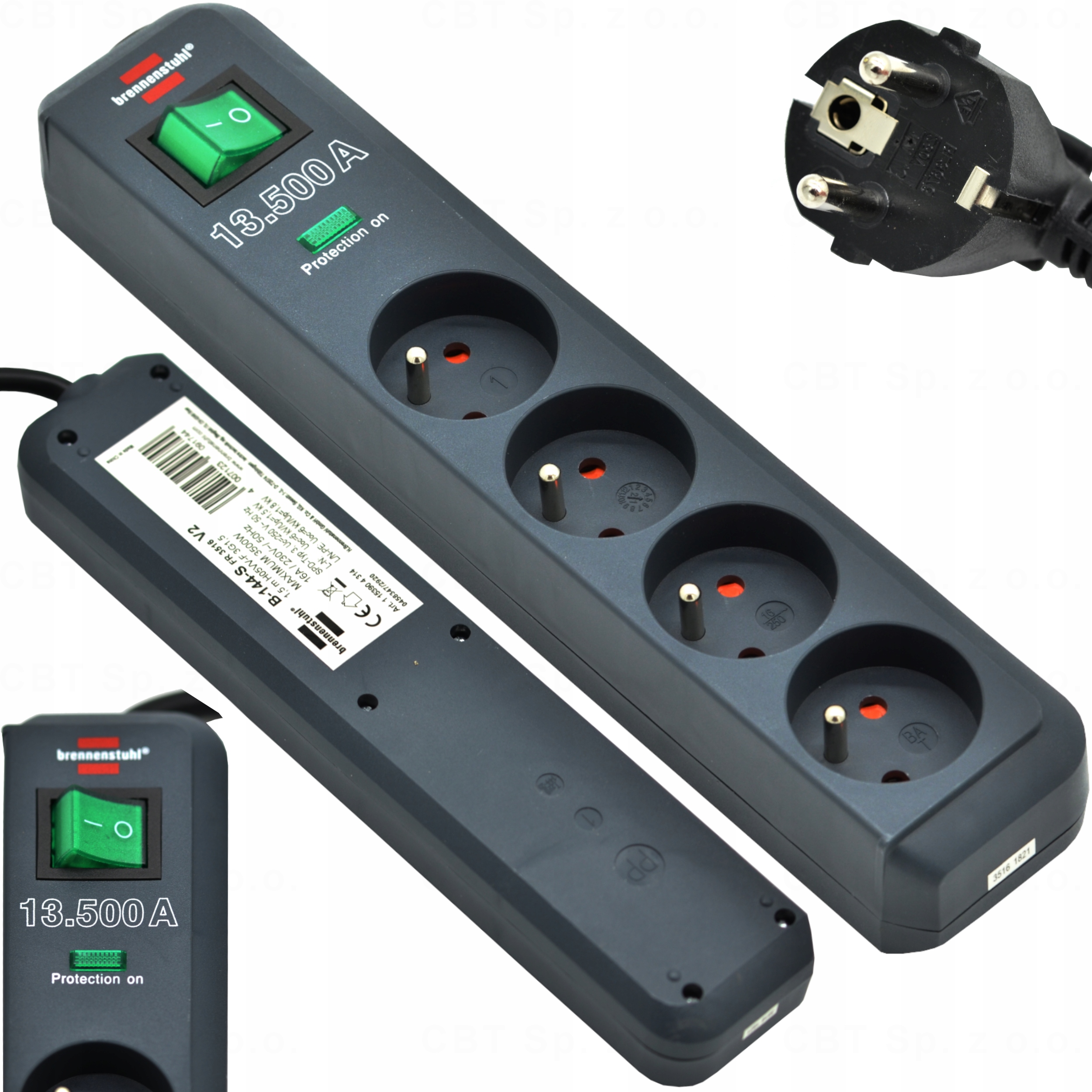 LISTWA ELEKTRYCZNA PRZECIWPRZEPIĘCIOWA 13.500A PRZEDŁUŻACZ 4 GNIAZDOWY