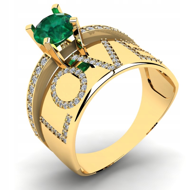 

Pierścionek Złoty Love Z Zieloną Cyrkonią 14KR