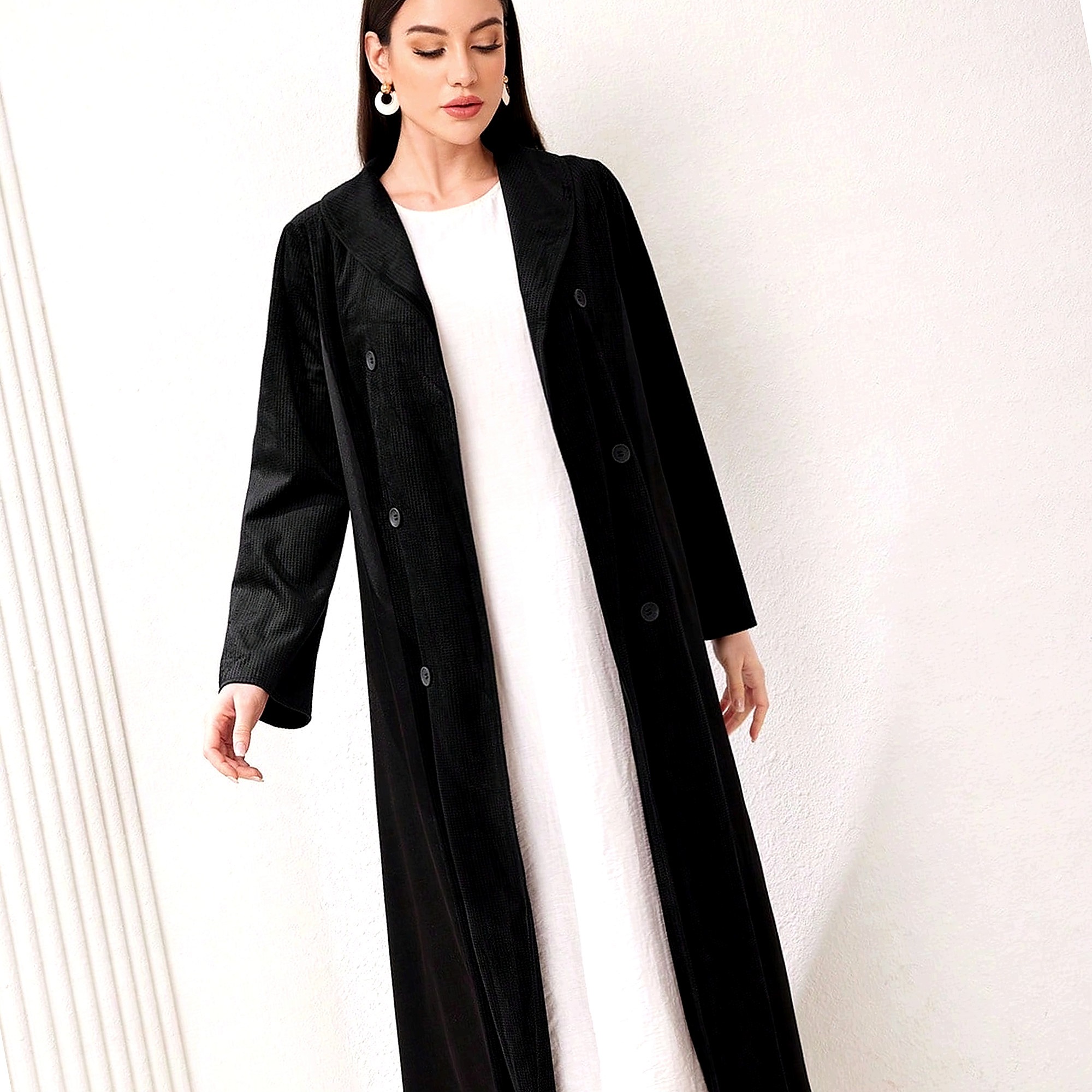 Kabát Černý Bez Zapínání Dlouhý Dámský Elegantní Velurový XL 42