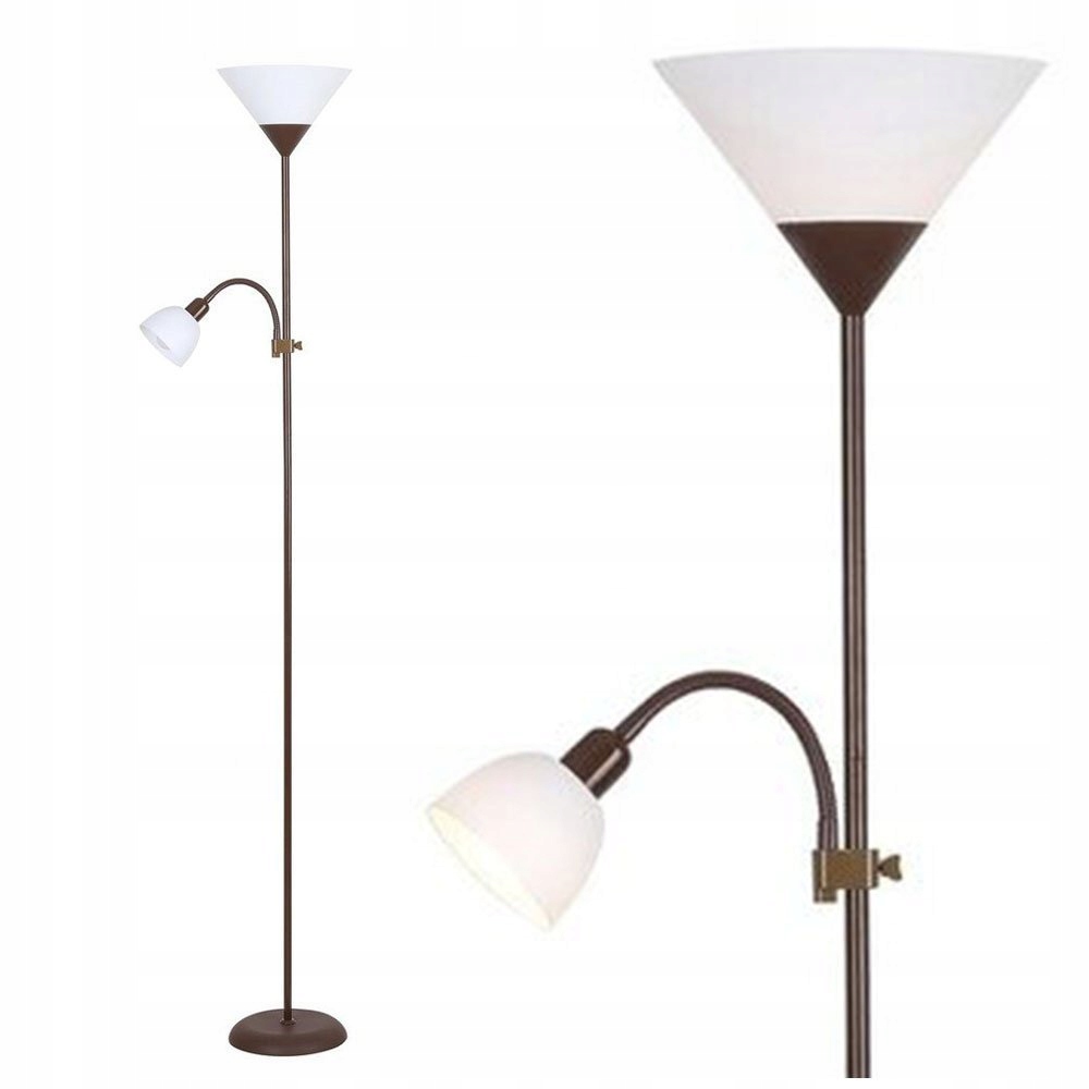 Podlahová lampa Action hnědá klasická vedle křesla v obývacím pokoji Rabalux