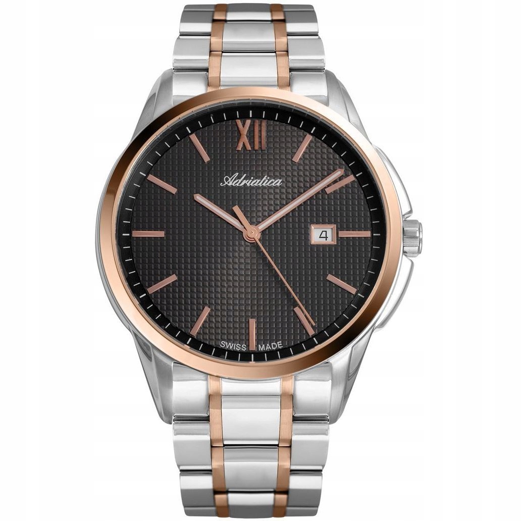 Adriatica elegantní pánské stříbrné hodinky s růžovozlatými prvky