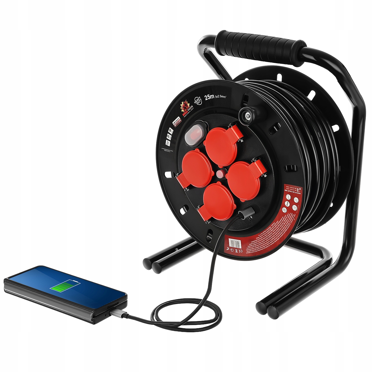 PRZEDŁUŻACZ BĘBNOWY 25m 3x2,5 NA BĘBNIE BUDOWLANY