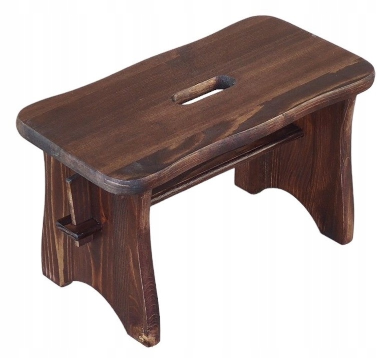 TABORECIK DREWNIANY MAŁY NISKI RYCZKA Z UCHWYTEM BRĄZ Marka Metdrew