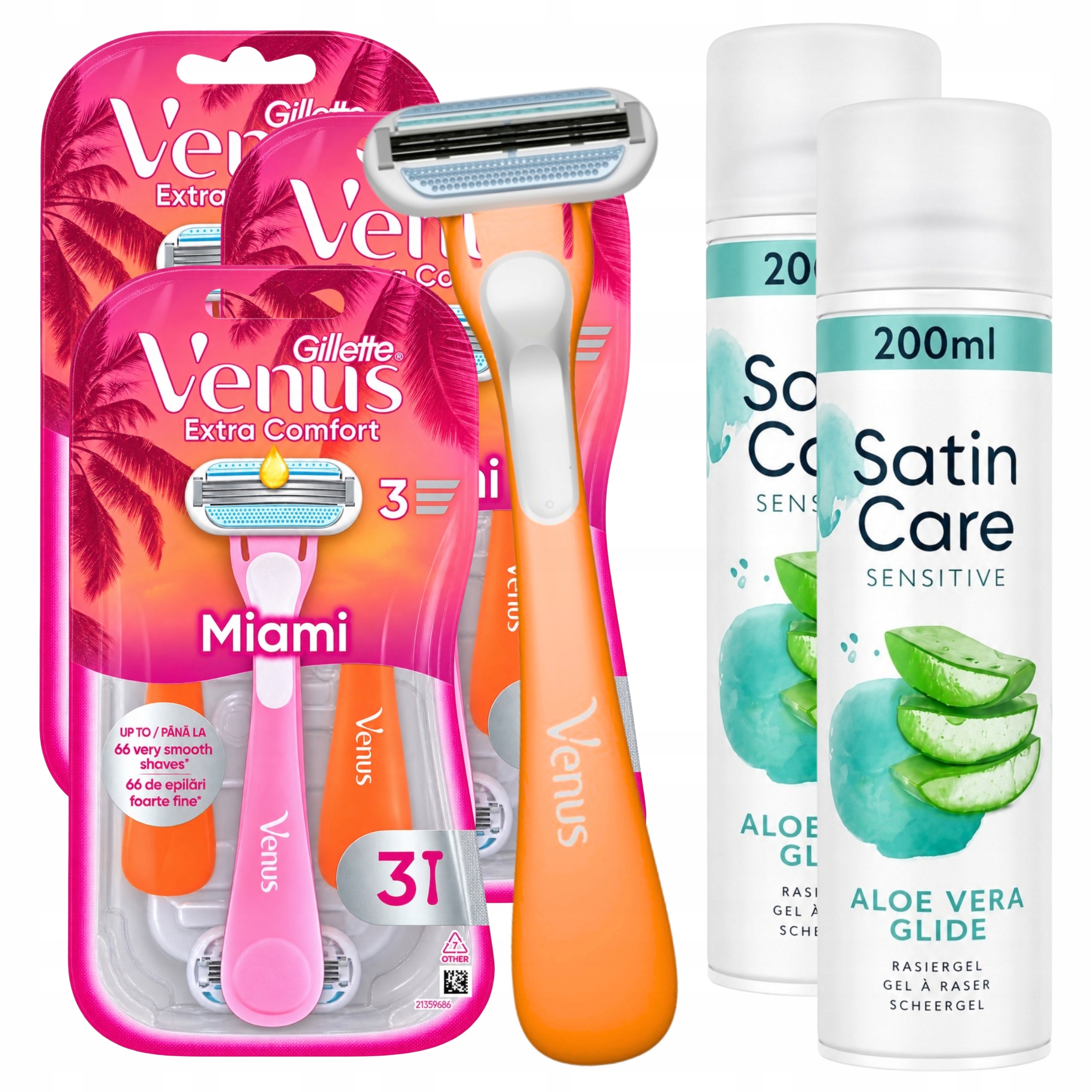 3x Venus Miami holicí strojky pro ženy Gel Sensitive Aloe 2x200 ml