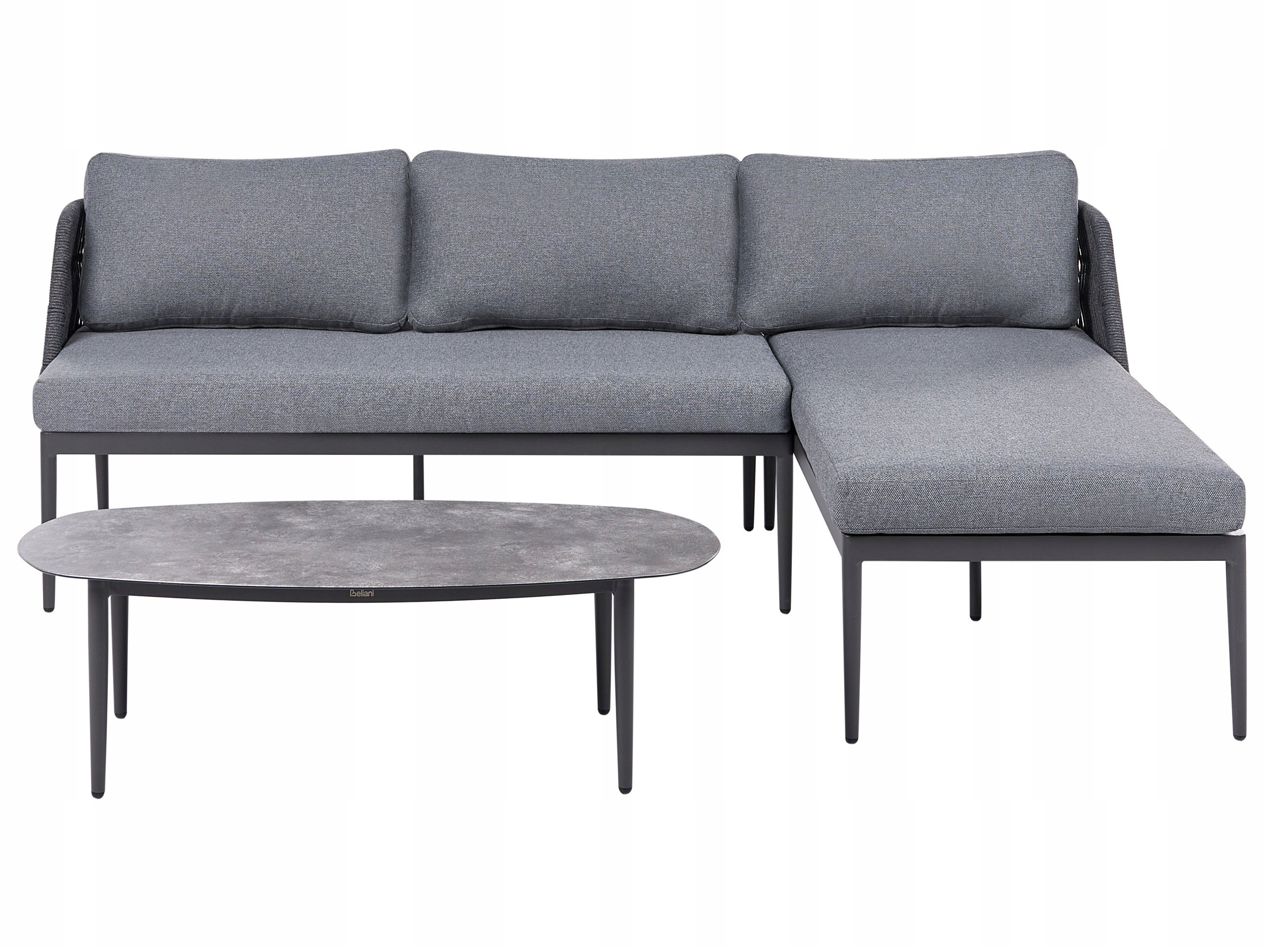 Zestaw wypoczynkowy 3-osobowy sofa lewstronna i stolik kawowy szary