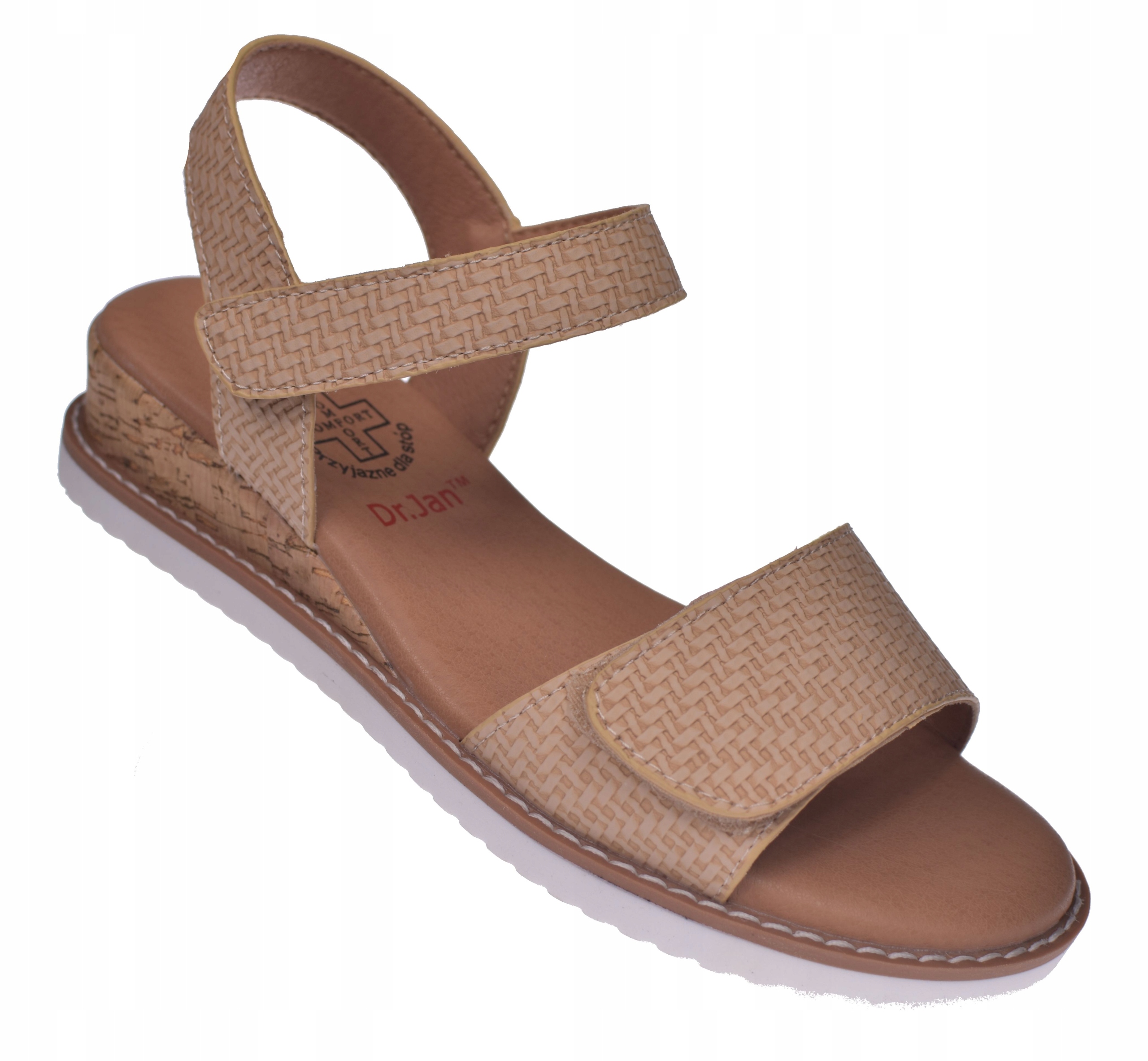 Dámské sandály koturn na korku, suchý zip, komfort, Dr. Jan MD26-77, béžové vel 39