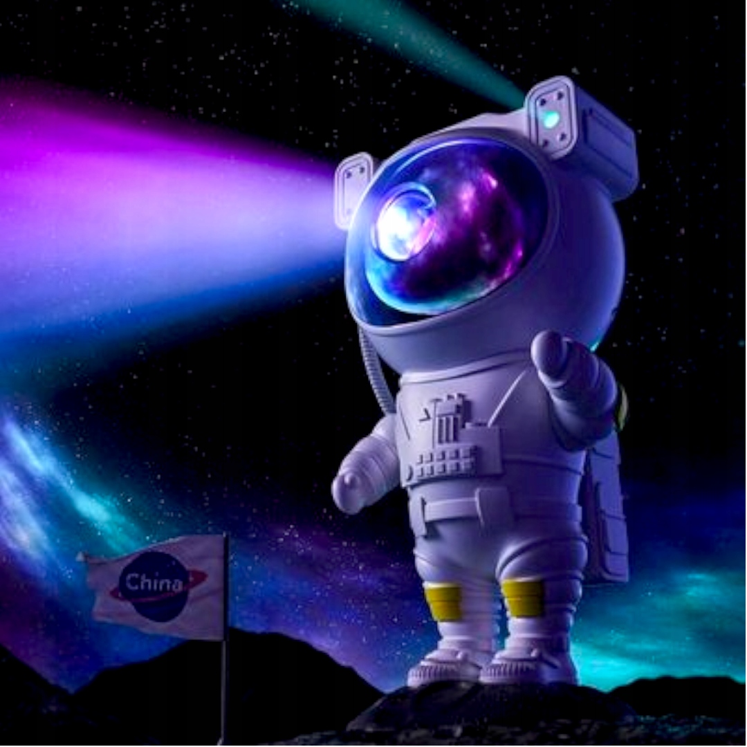 PROJEKTOR GWIAZD ASTRONAUTA LAMPKA NOCNA RZUTNIK DLA DZIECI LED LASER PILOT Długość/wysokość 23 cm