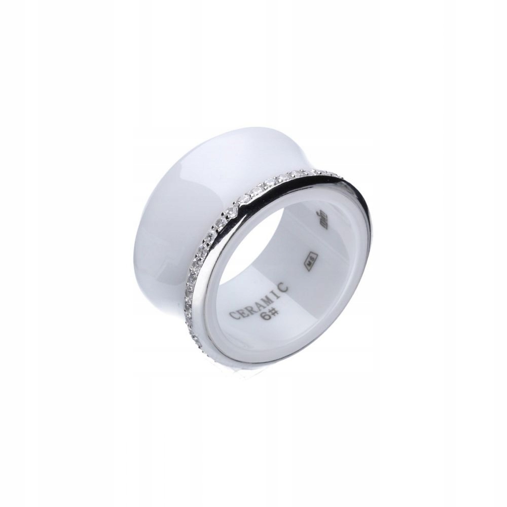 Dámský prstýnek ze stříbra 925 bílá keramika široká se zirkony r18