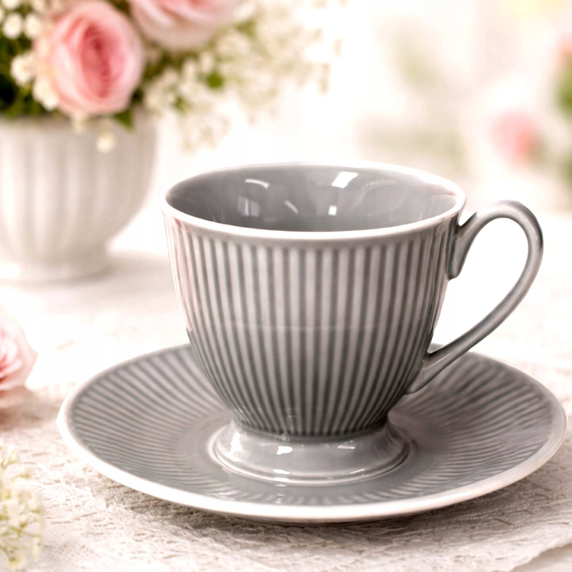 Súprava šálok na kávu Dalia Grey porcelán 250 ml (6 ks)