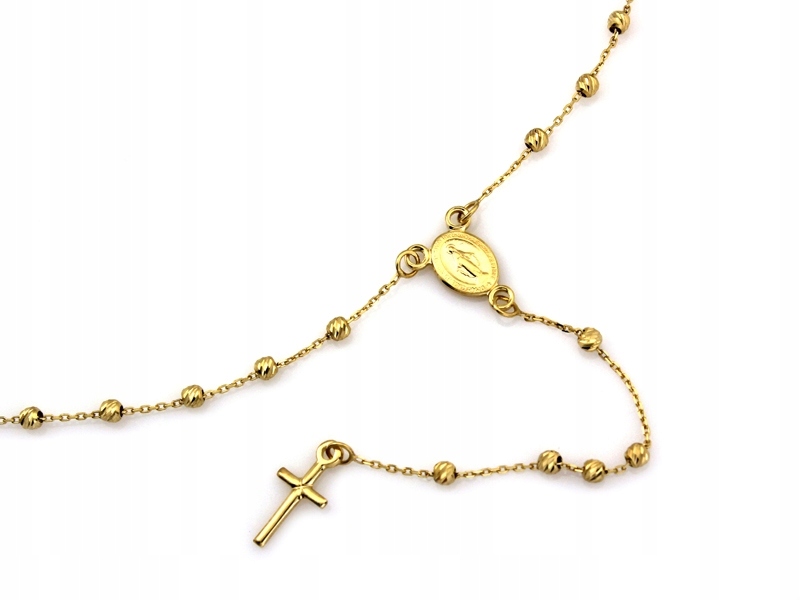 Zlatý náhrdelník 585 Růženec s diamantovými kuličkami r45 Kříž 3.37 g