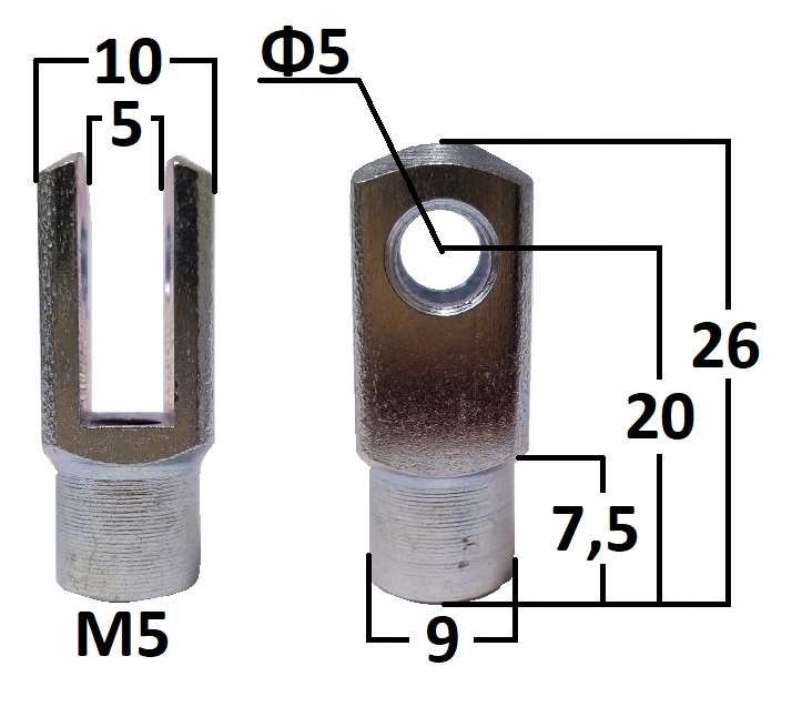 

Przegub widełkowy otwór 5mm gwint M5 dł. 20mm