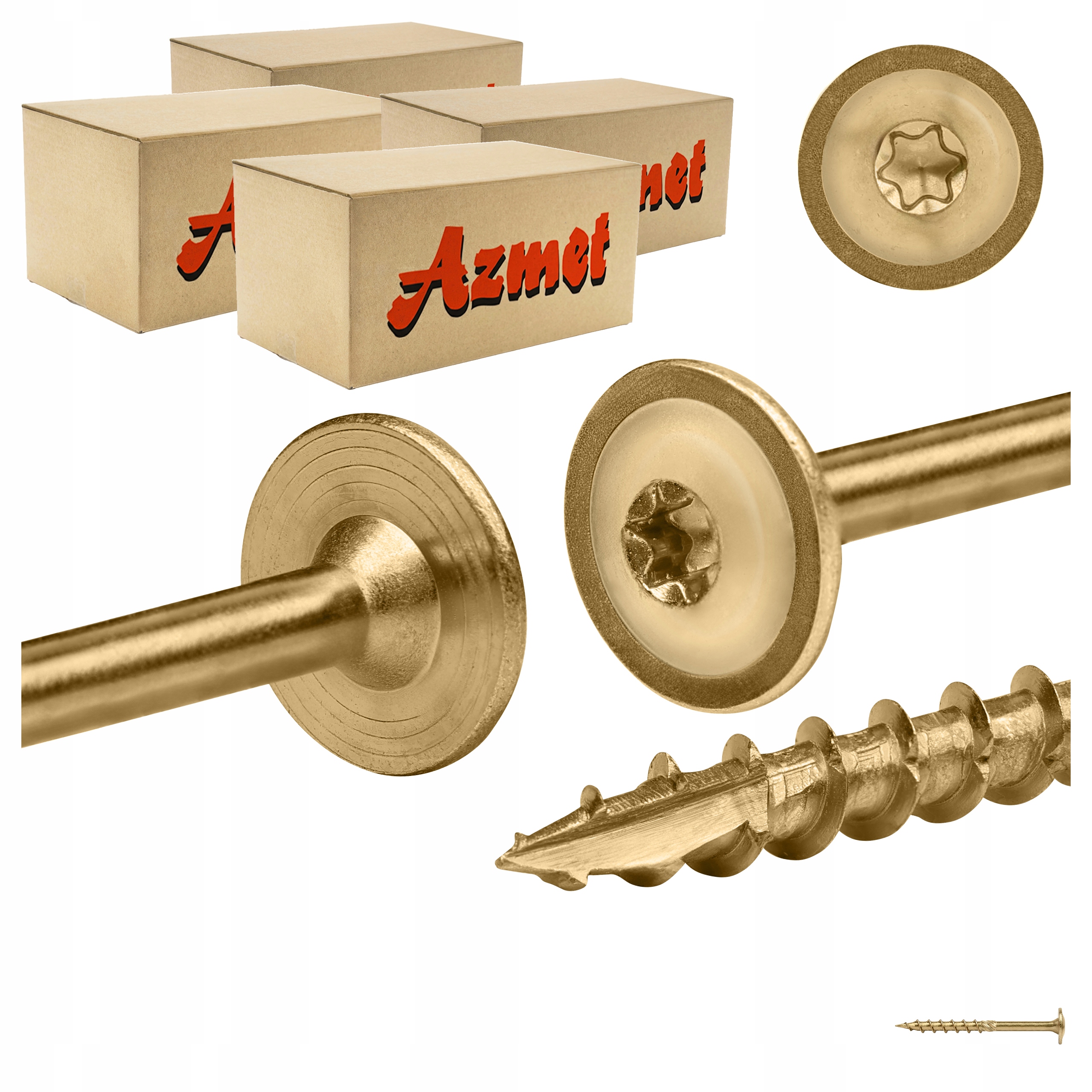 Wkręt ciesielskie 6x70 mm Torx do drewna talerzowe 800 szt Azmet WCT-06070