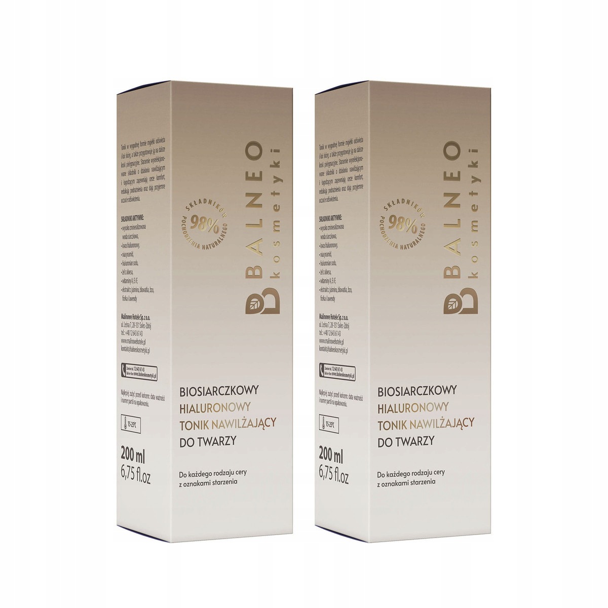 Zestaw 2xBalneokosmetyki Biosiarczkowy hialuronowy tonik dotleniający 200ml