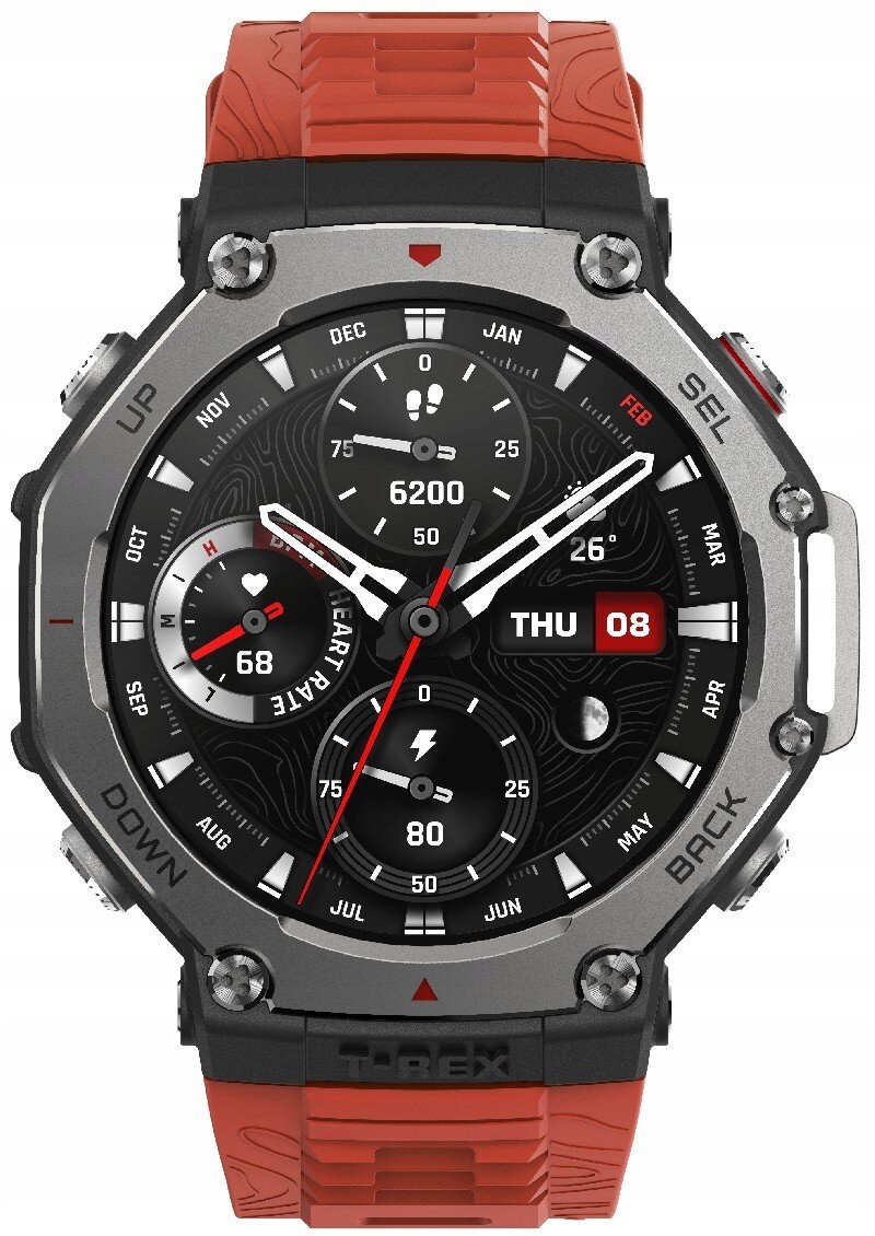 Smartwatch Amazfit T-Rex 3 Lava Red Czerwony Gps 48,5mm Amoled Nfc 10 Atm