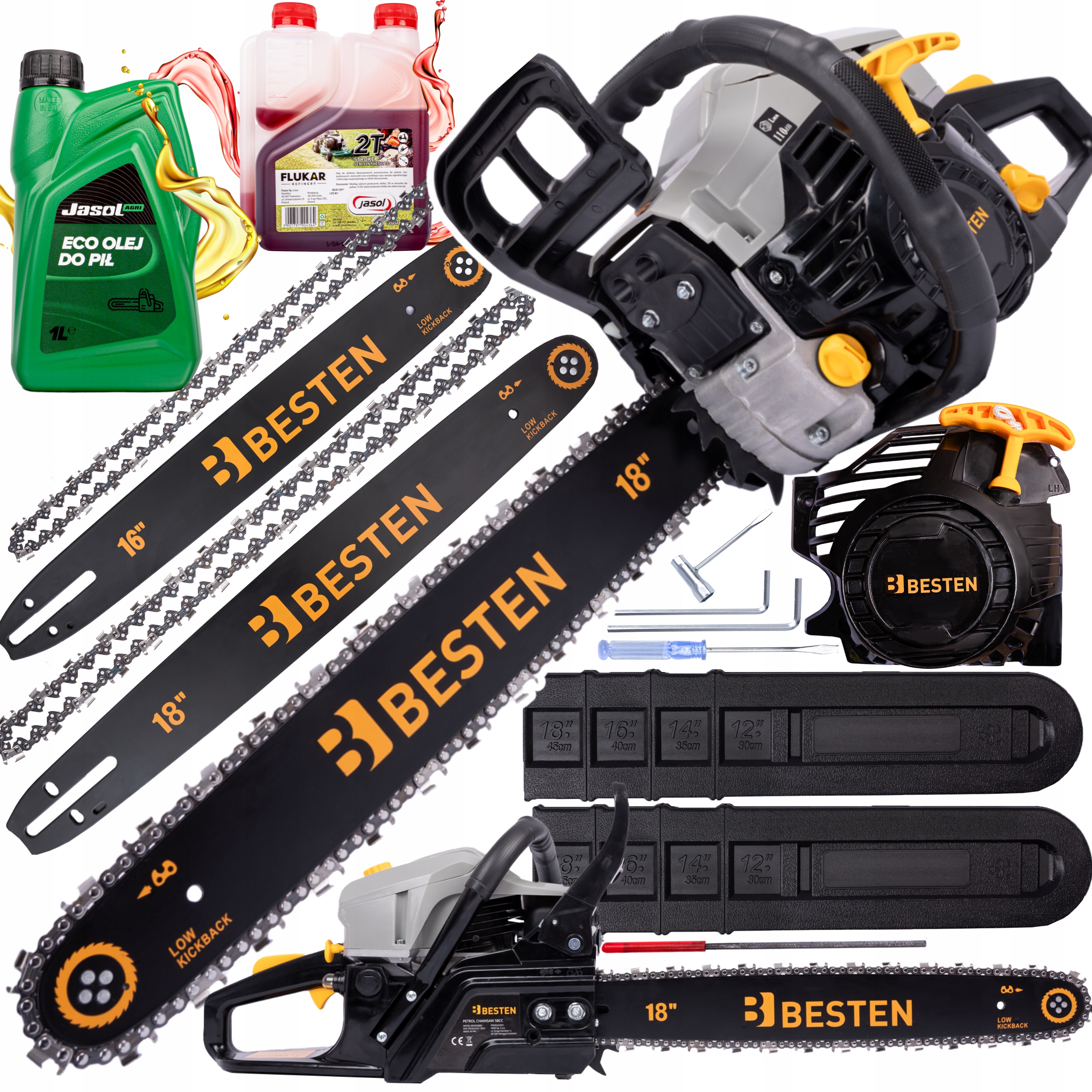 Benzínová Řetězová Pila Na Dřevo 58CC 2x Řetěz 2x Lišta Olej