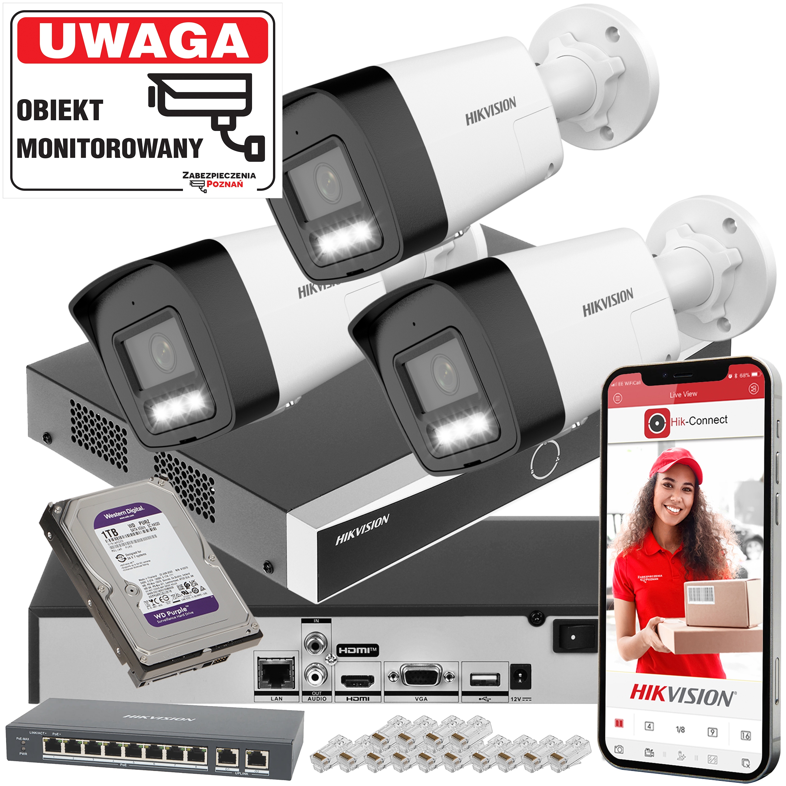 System monitoringu Ip do rozbudowy Hikvision 3x DS-2CD1043G2-LIU 4Mpx
