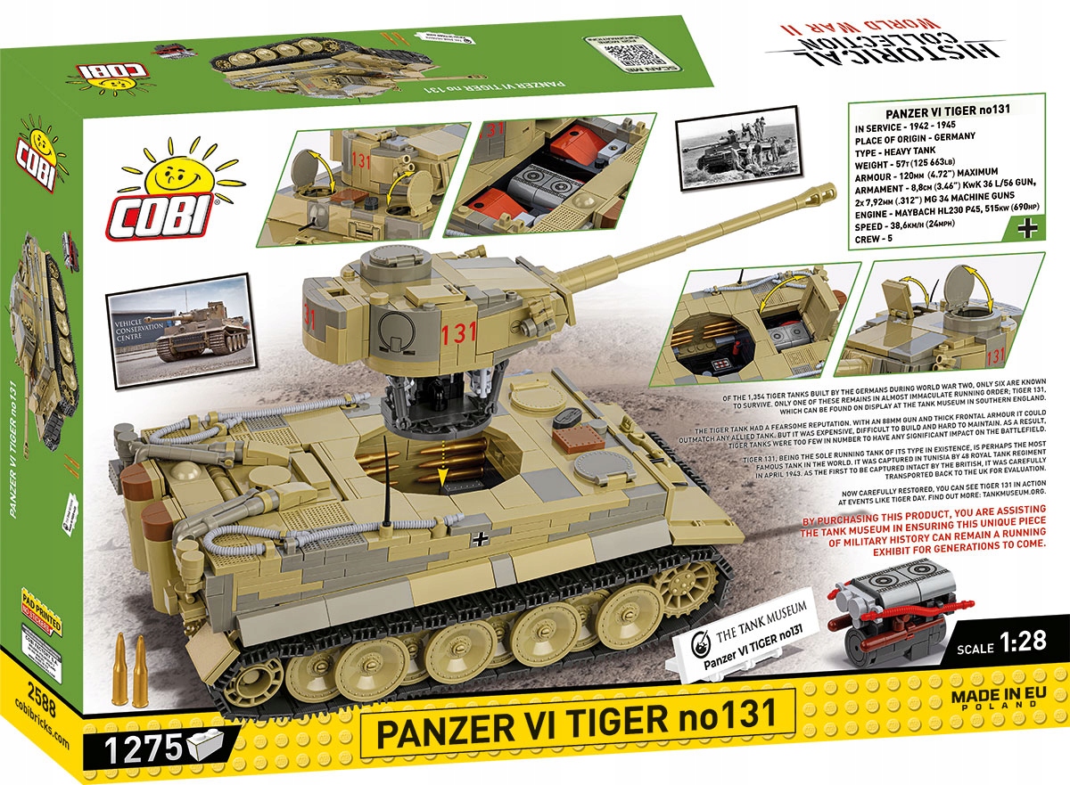 KLOCKI COBI 2588 czołg Panzer VI Tiger no131HC WW2 1275 El. Tygrys Kod producenta COBI-2588
