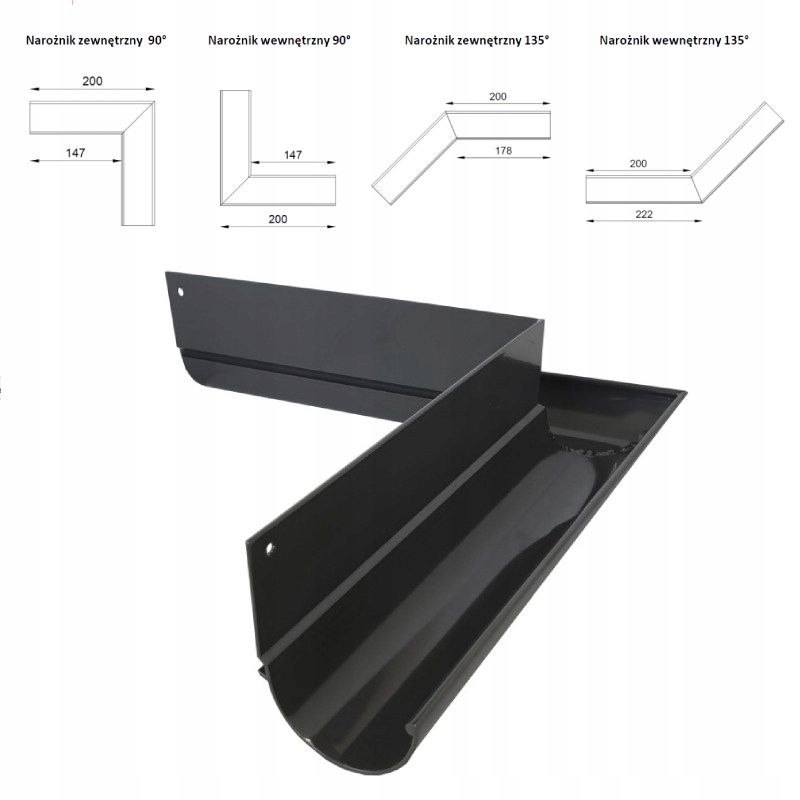 

Renopalst Narożnik rynny R50 90° zewnętrzny