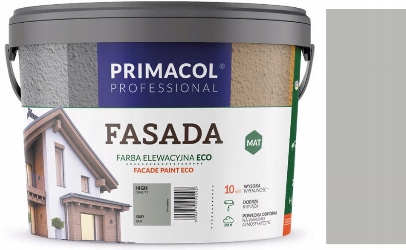 Primacol Fasada Eco Farba Elewacyjna Zewnętrzna Fasadowa Szary 9L