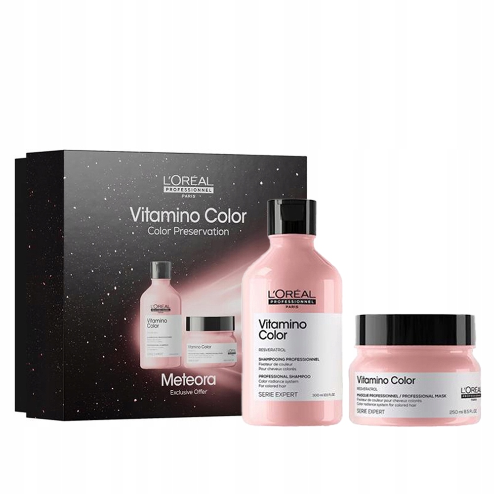 Loreal Meteora Vitamino Color sada pro ochranu barvy vlasů šampon maska