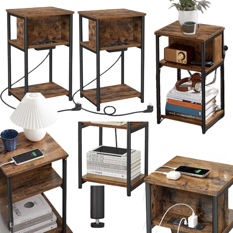 Sada 2 nočných stolíkov s Usb nabíjaním Bočný pomocný stolík do obývačky