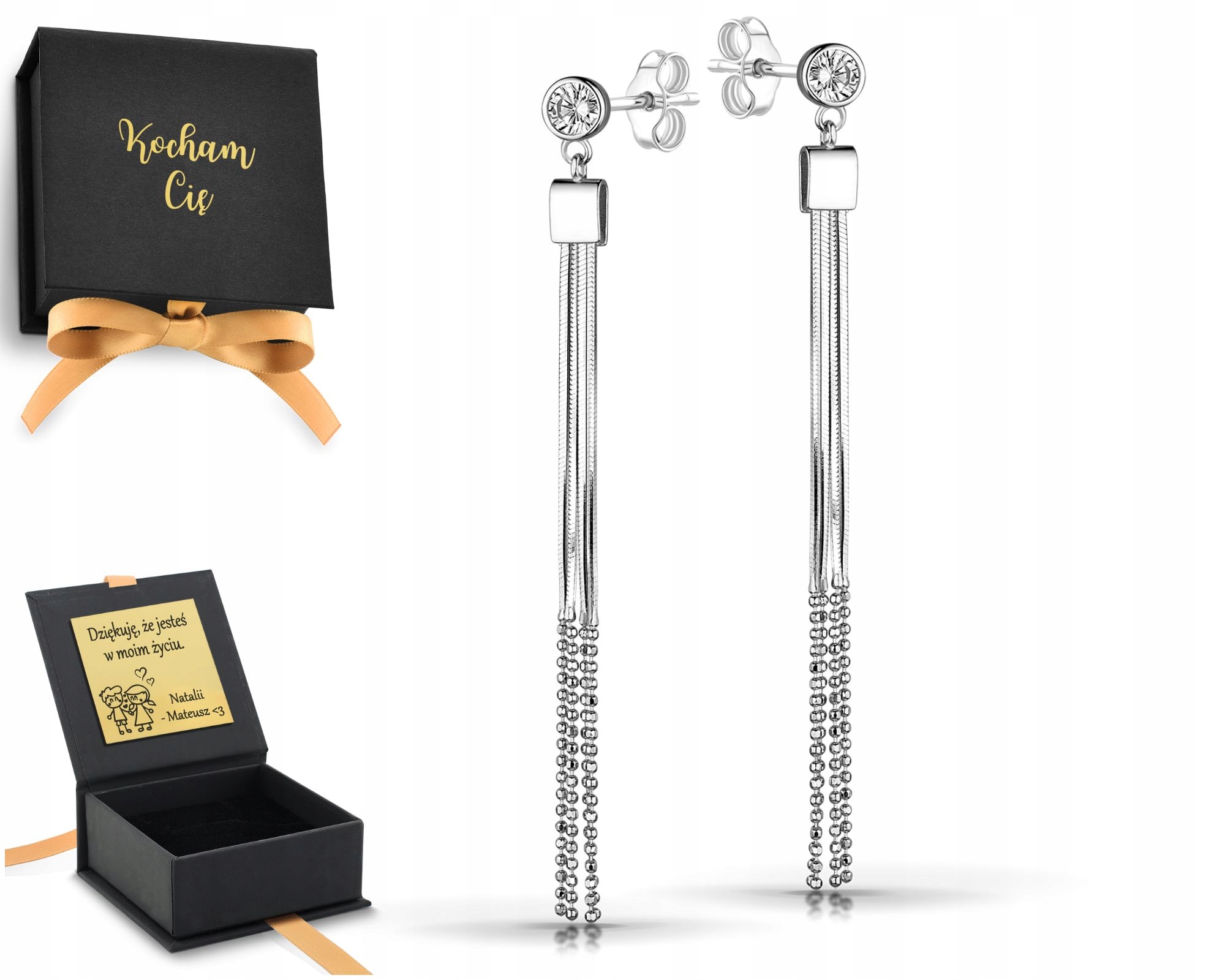 Stříbrné náušnice s dlouhými řetízky 925 na háček