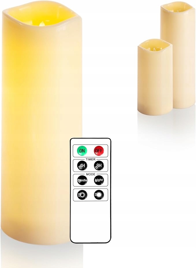 Świeca LED z pilotem, kremowa, zewnętrzna, 30 cm