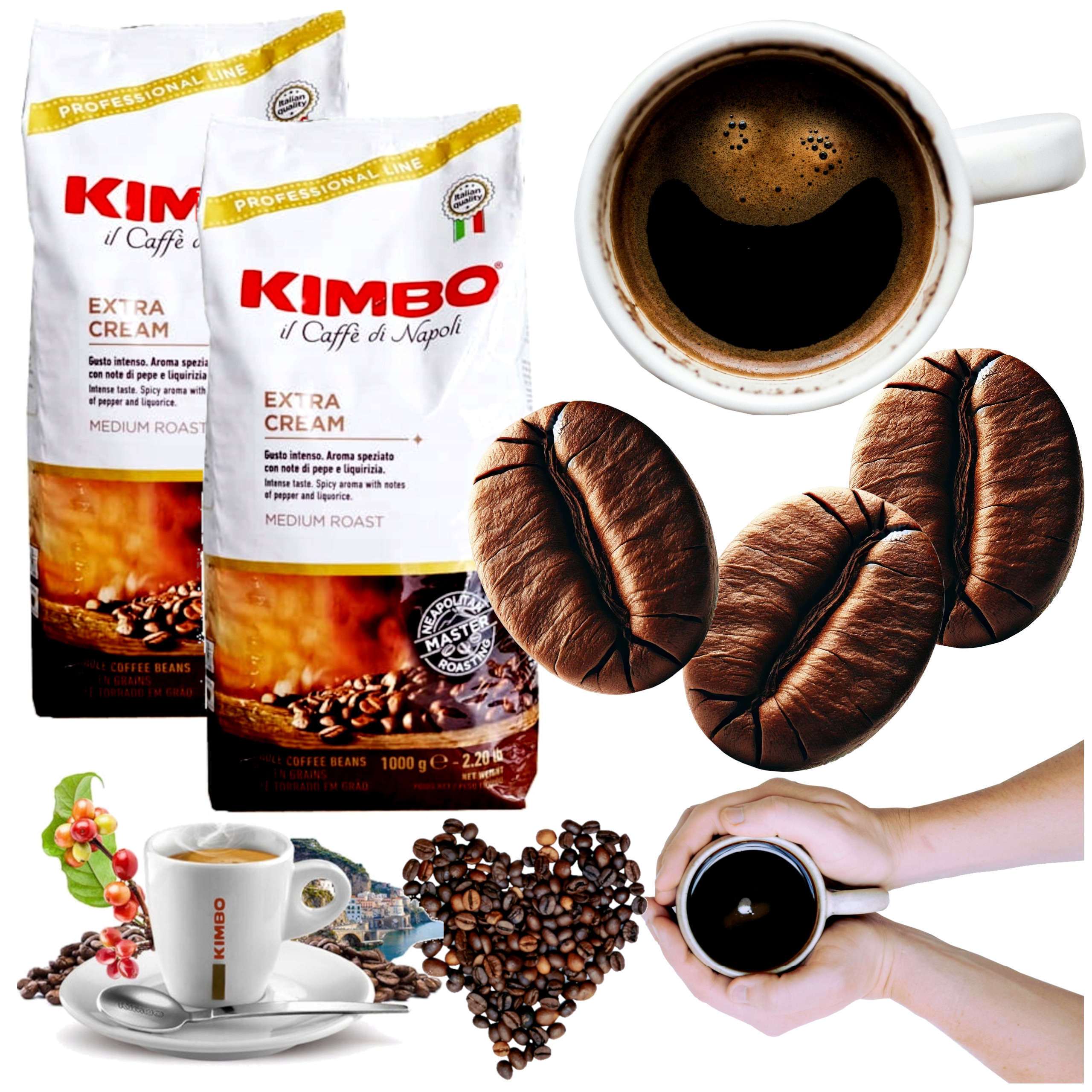 Káva zrnková 1kg x2 op. Kimbo Espresso Bar Extra Cream smíšená 50/50